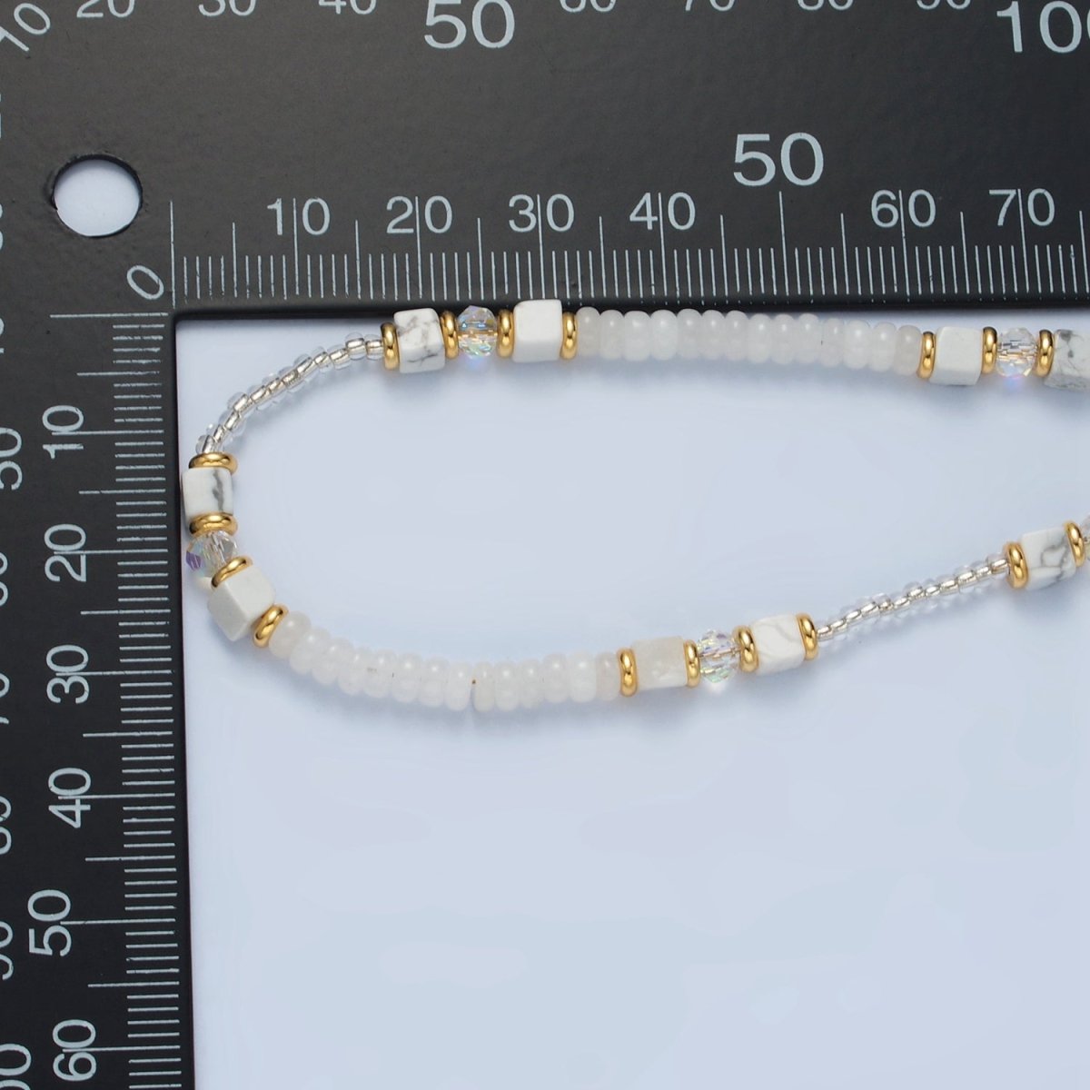 Handmade White Howlite Beaded Chain Necklace 15.55 inch | WA2568 - DLUXCA