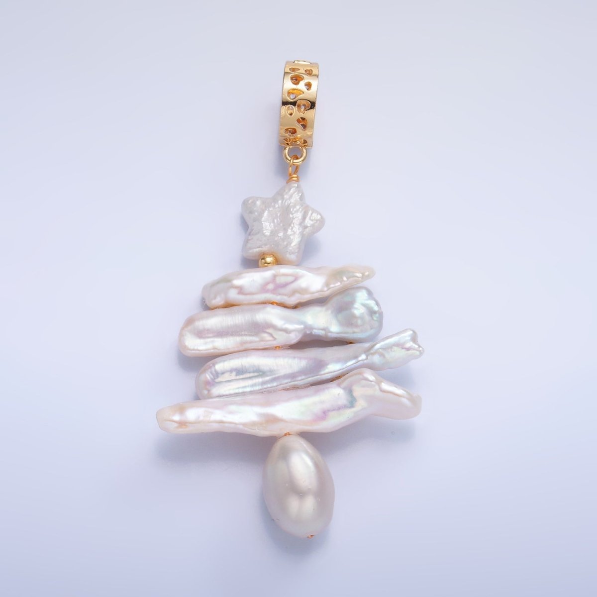 Handmade White Pearl Christmas Tree Necklace Charm Star Pendant P1937 - DLUXCA