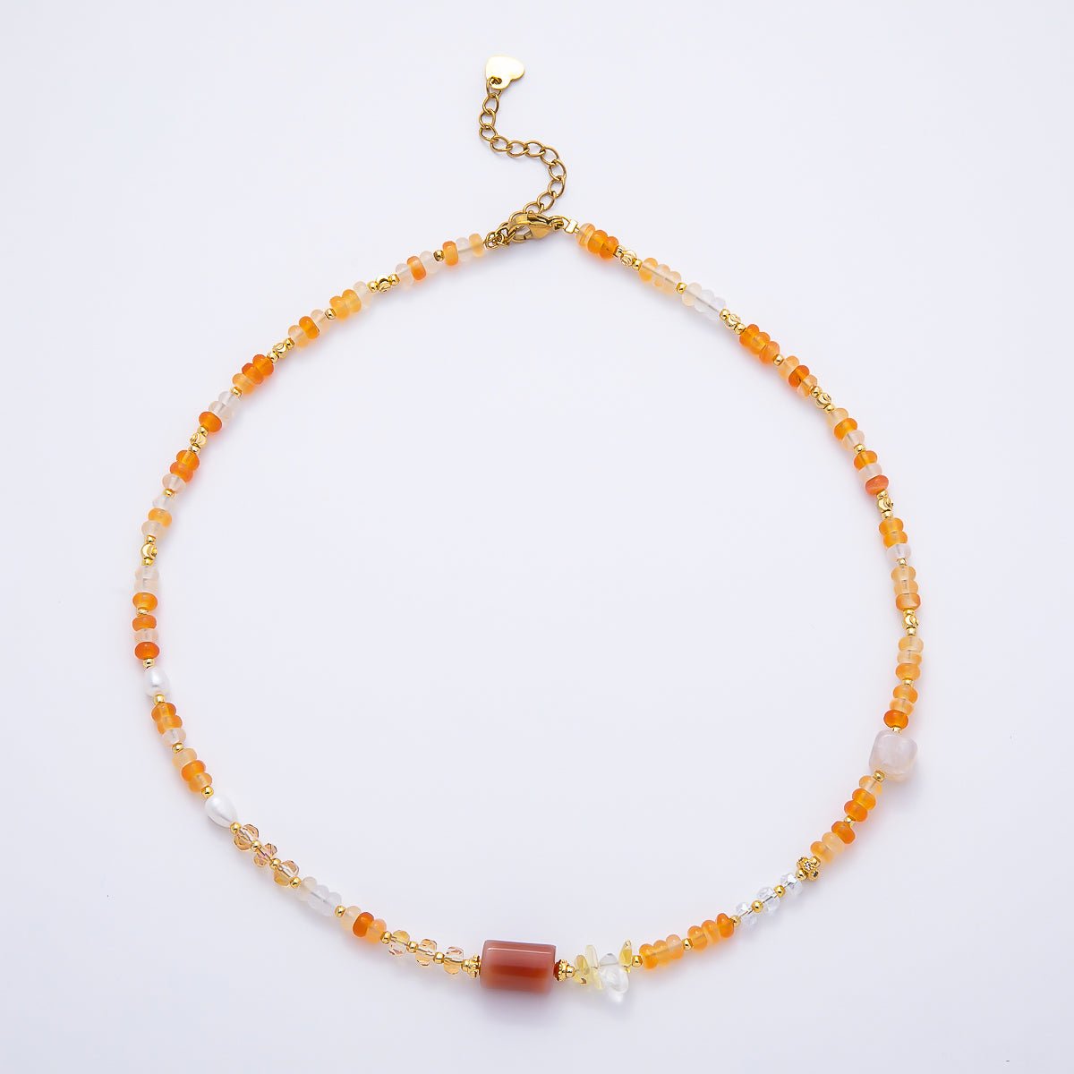 Handmade Yellow Citrine AB Shell Pearl Rondelle Multifaceted Gemstone Chain 15.5 Inch Necklace | WA-04738 - DLUXCA