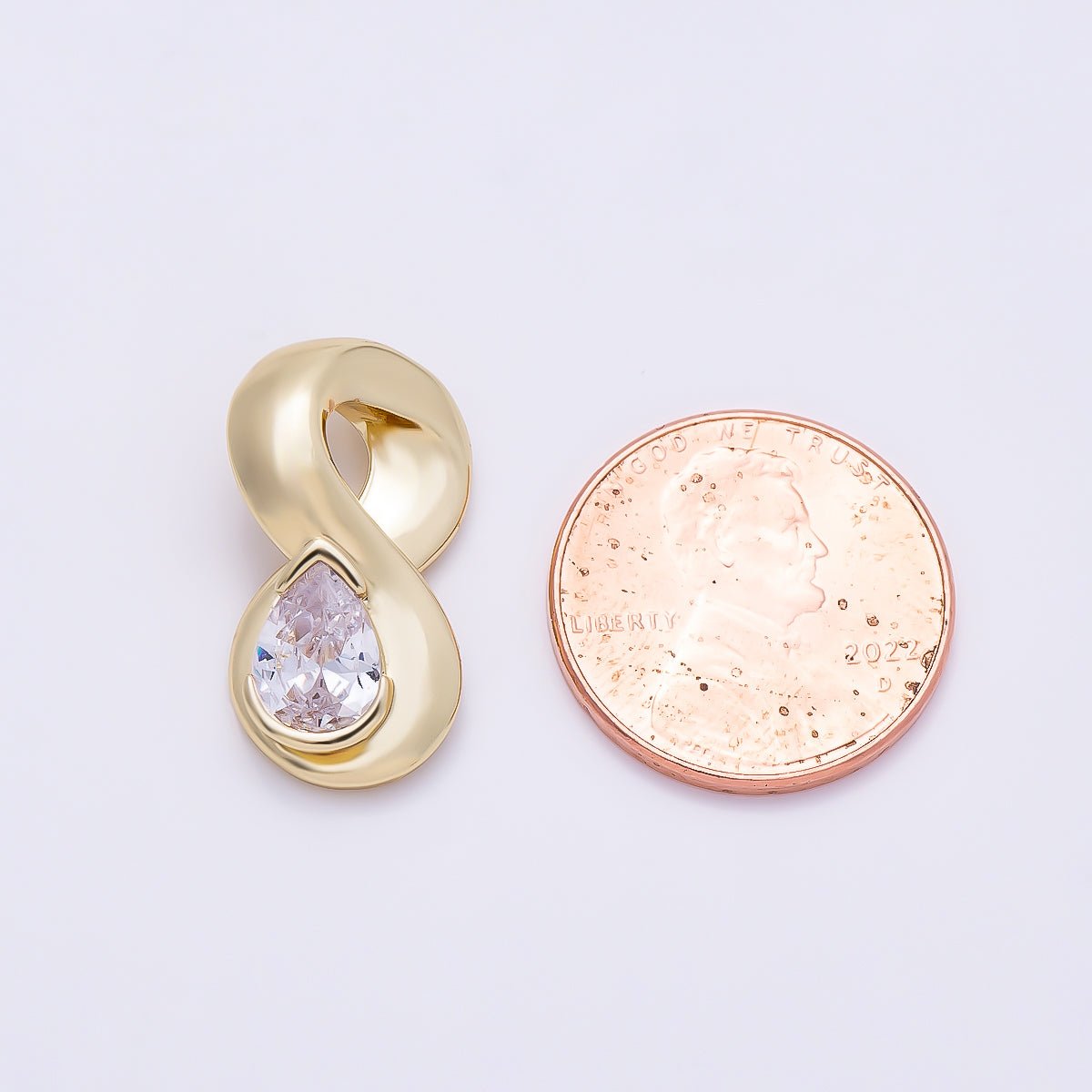 HOLD 16K Gold Filled 21mm Clear CZ Teardrop Curved Slide Charm | Charms-01314 - DLUXCA