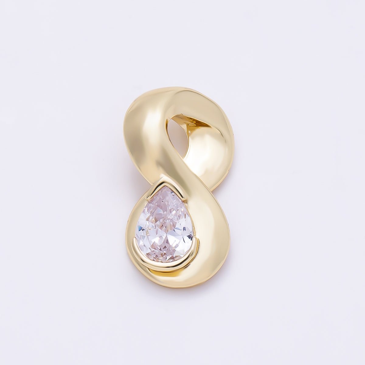 HOLD 16K Gold Filled 21mm Clear CZ Teardrop Curved Slide Charm | Charms-01314 - DLUXCA