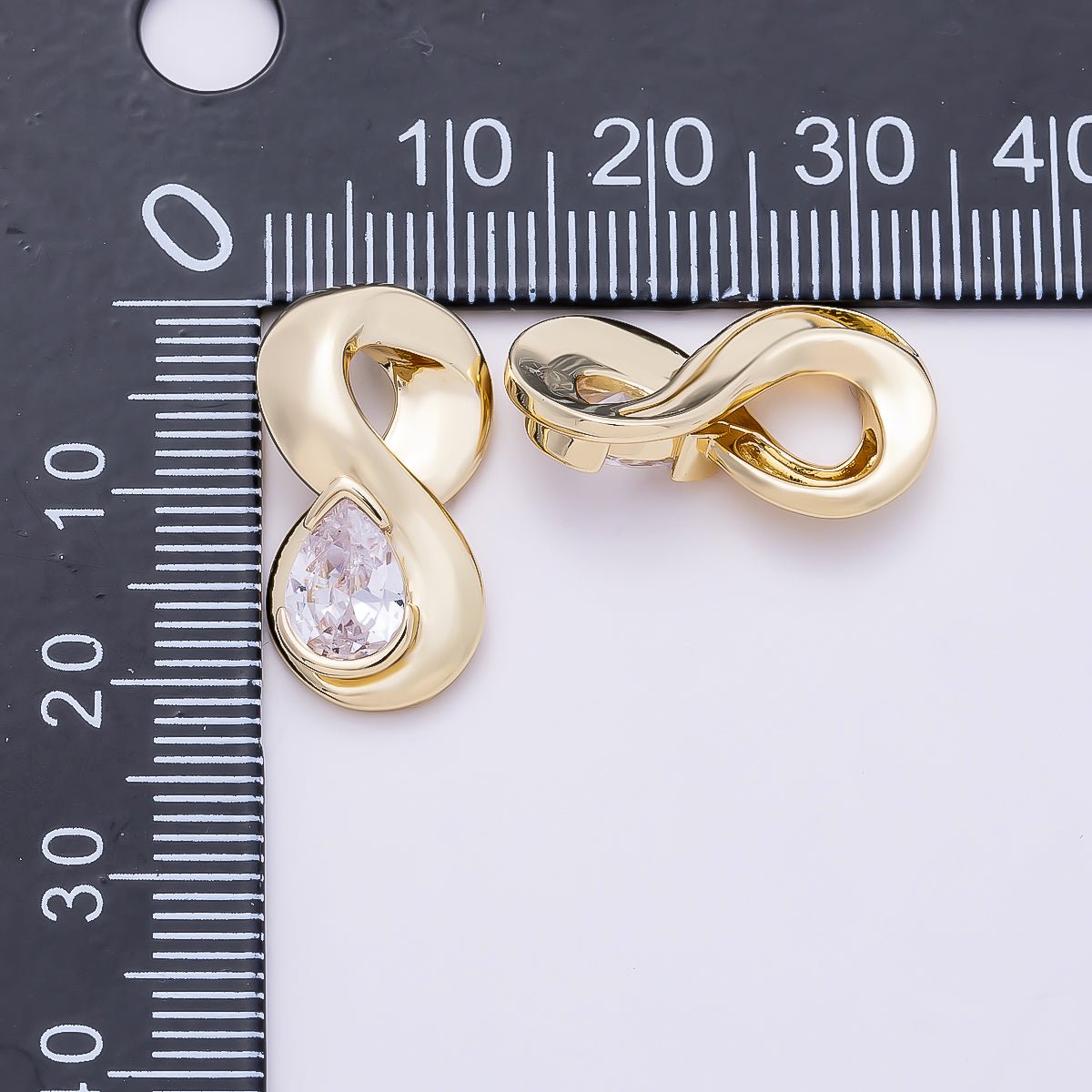 HOLD 16K Gold Filled 21mm Clear CZ Teardrop Curved Slide Charm | Charms-01314 - DLUXCA