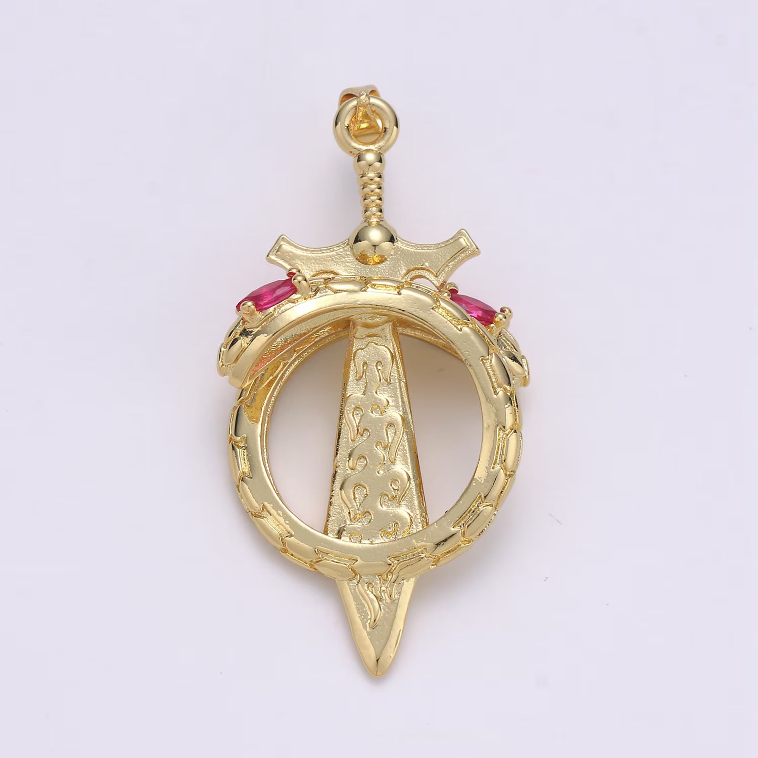 14K Gold Filled 43mm Green, Multicolor, Pink CZ Snake Sword Open Charm | J00036 - J00038