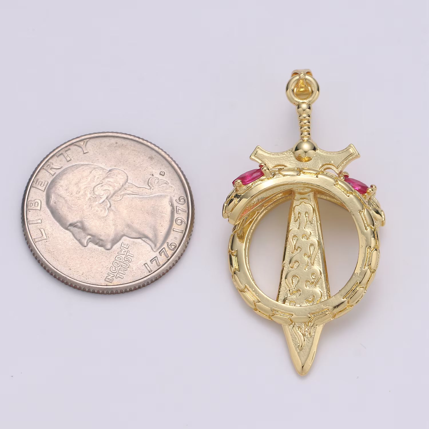 14K Gold Filled 43mm Green, Multicolor, Pink CZ Snake Sword Open Charm | J00036 - J00038