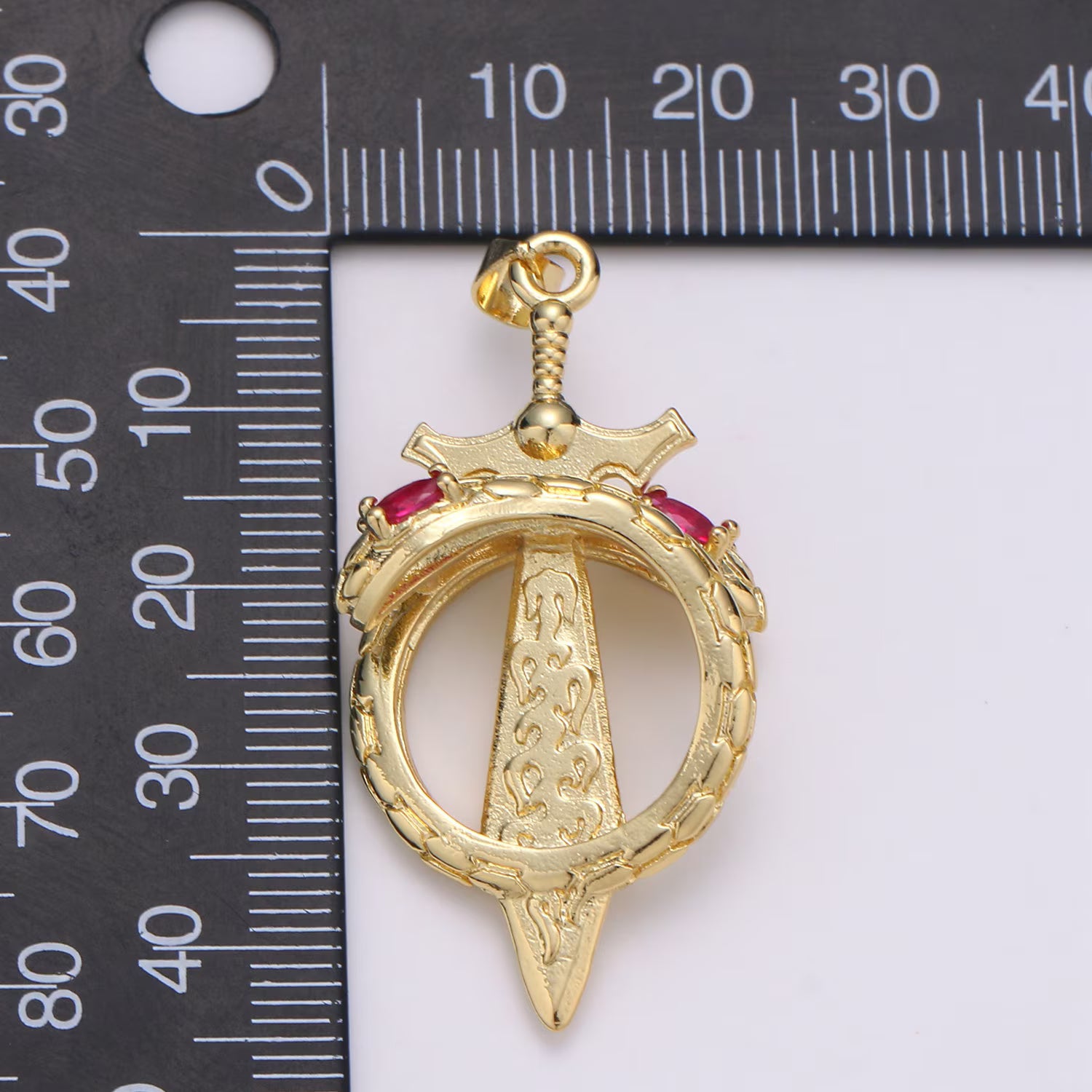 14K Gold Filled 43mm Green, Multicolor, Pink CZ Snake Sword Open Charm | J00036 - J00038