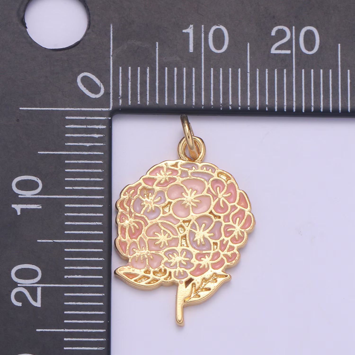 14K Gold Filled 24mm Pink, Purple Enamel Hydrangeas Charm | E290 E291
