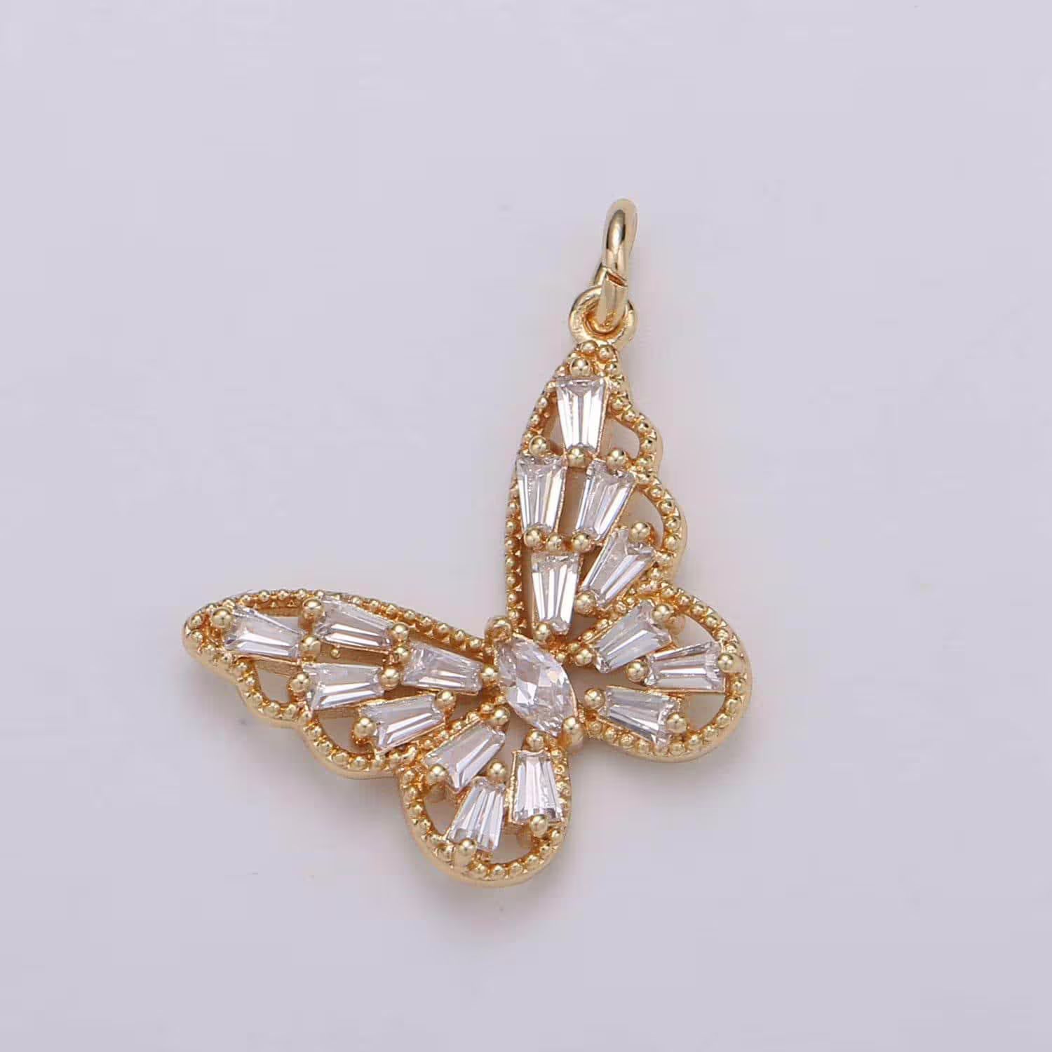 18K Gold Filled Baguette Marquise CZ Butterfly Charm | D874