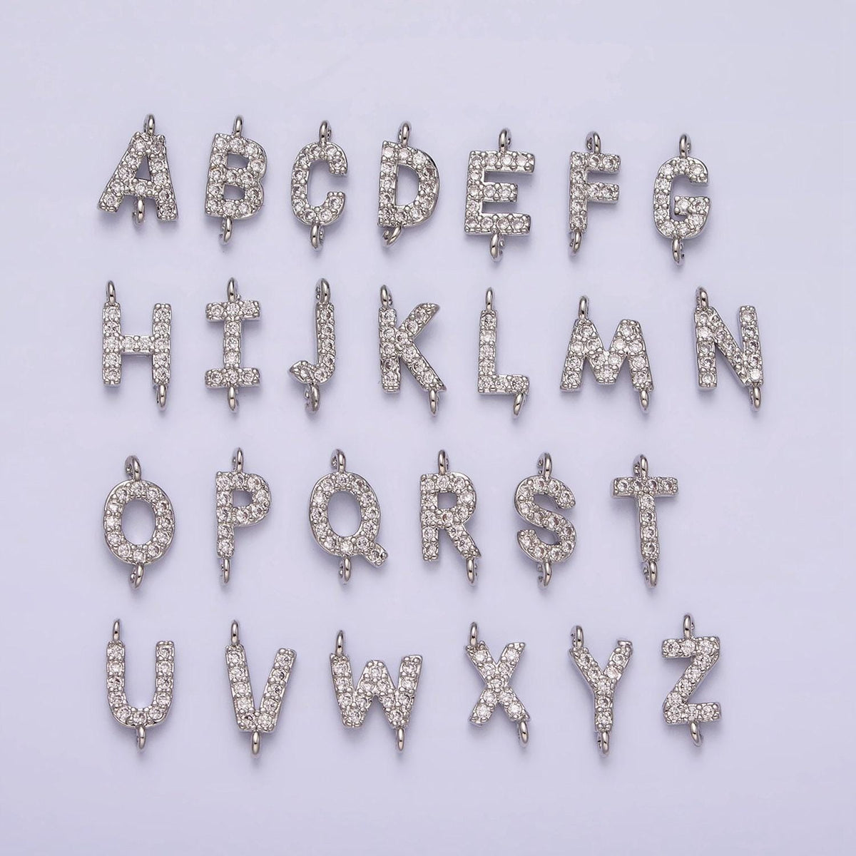 Mini cz sideway initial charm connector silver letter dainty name necklace link connector for personalized jewelry supply bracelet necklace