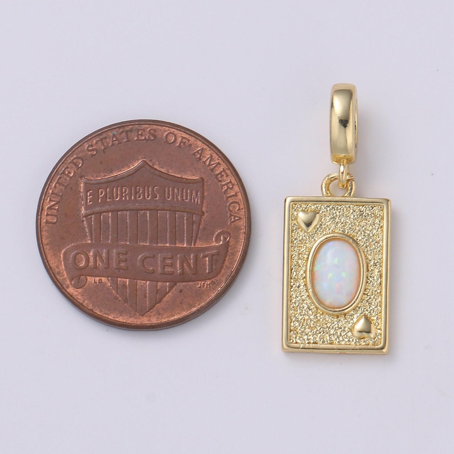 14K Gold Filled 25mm Blue, White Opal Textured Ace of Heart Playing Card Game Drop Rondelle Pendant | H348 H349