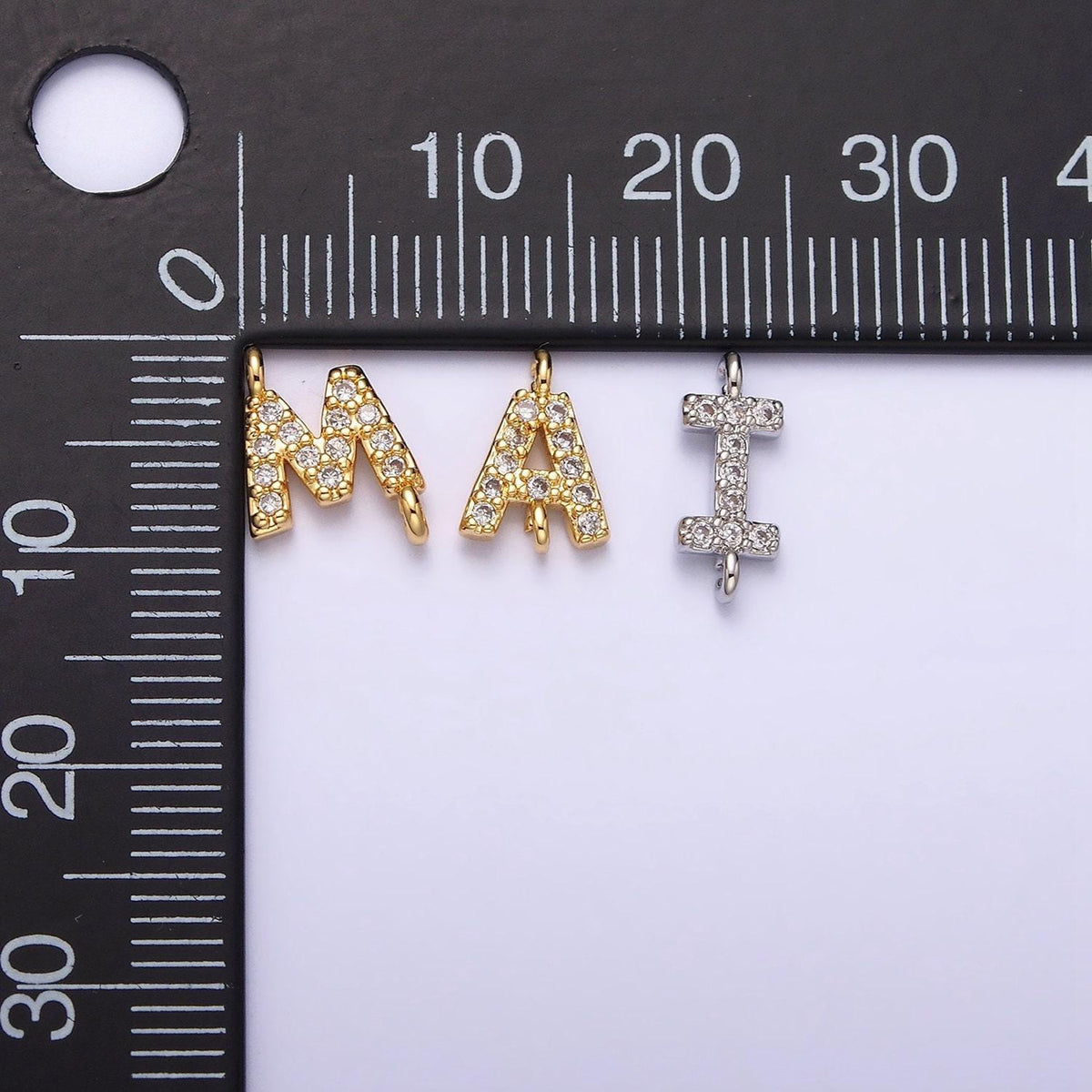 Mini cz sideway initial charm connector silver letter dainty name necklace link connector for personalized jewelry supply bracelet necklace