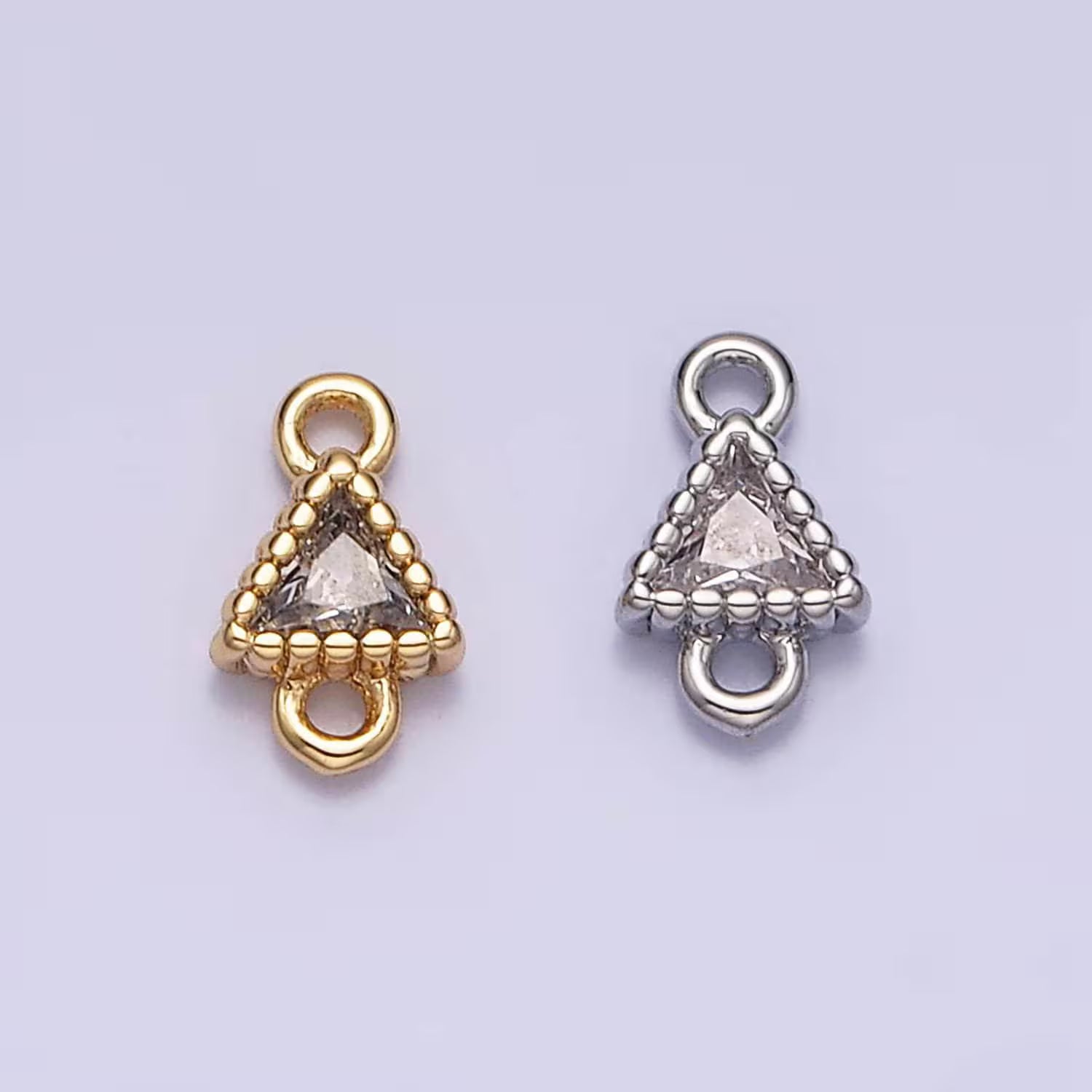 16K Gold Filled 4.5mm Clear CZ Triangle Connector in Gold & Silver | Y906