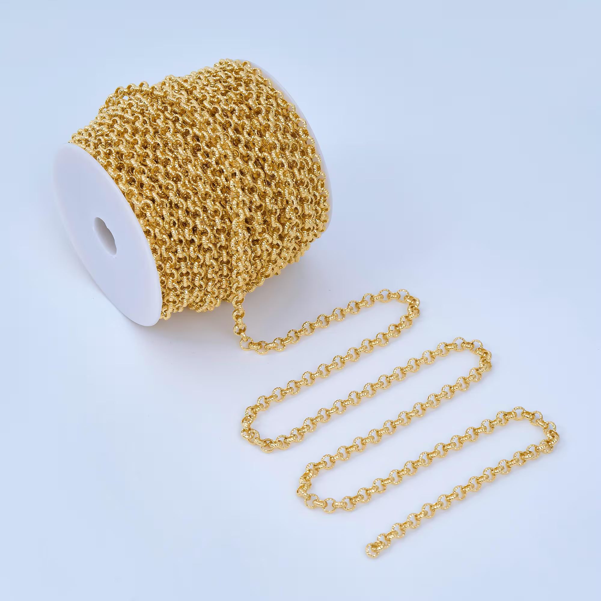 24K Gold Filled 6mm Textured Cable Unfinished Chain by Yard | Roll-1740