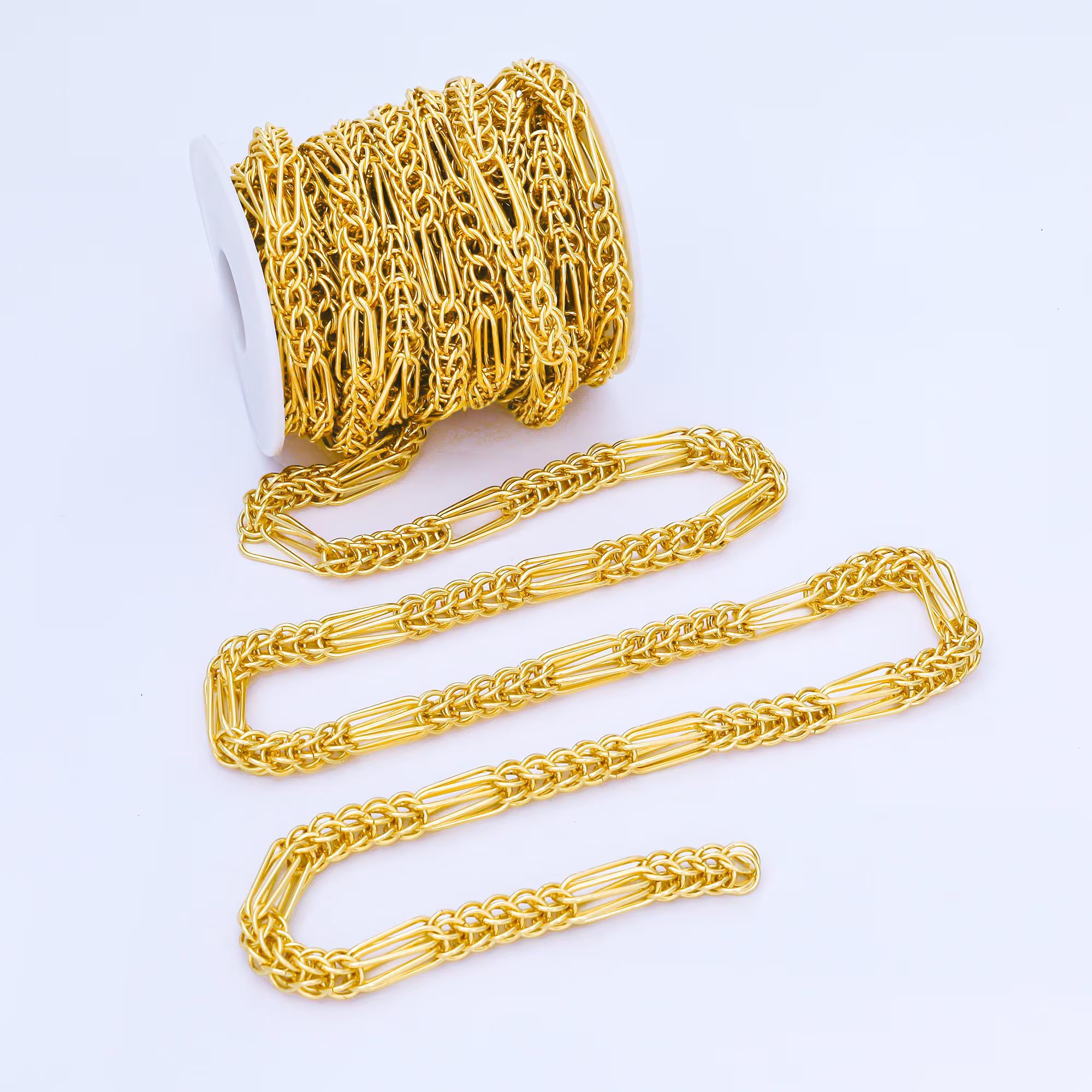 24K Gold Filled 8mm Thick Wheat Unfinished Chain by Yard | Roll-1745