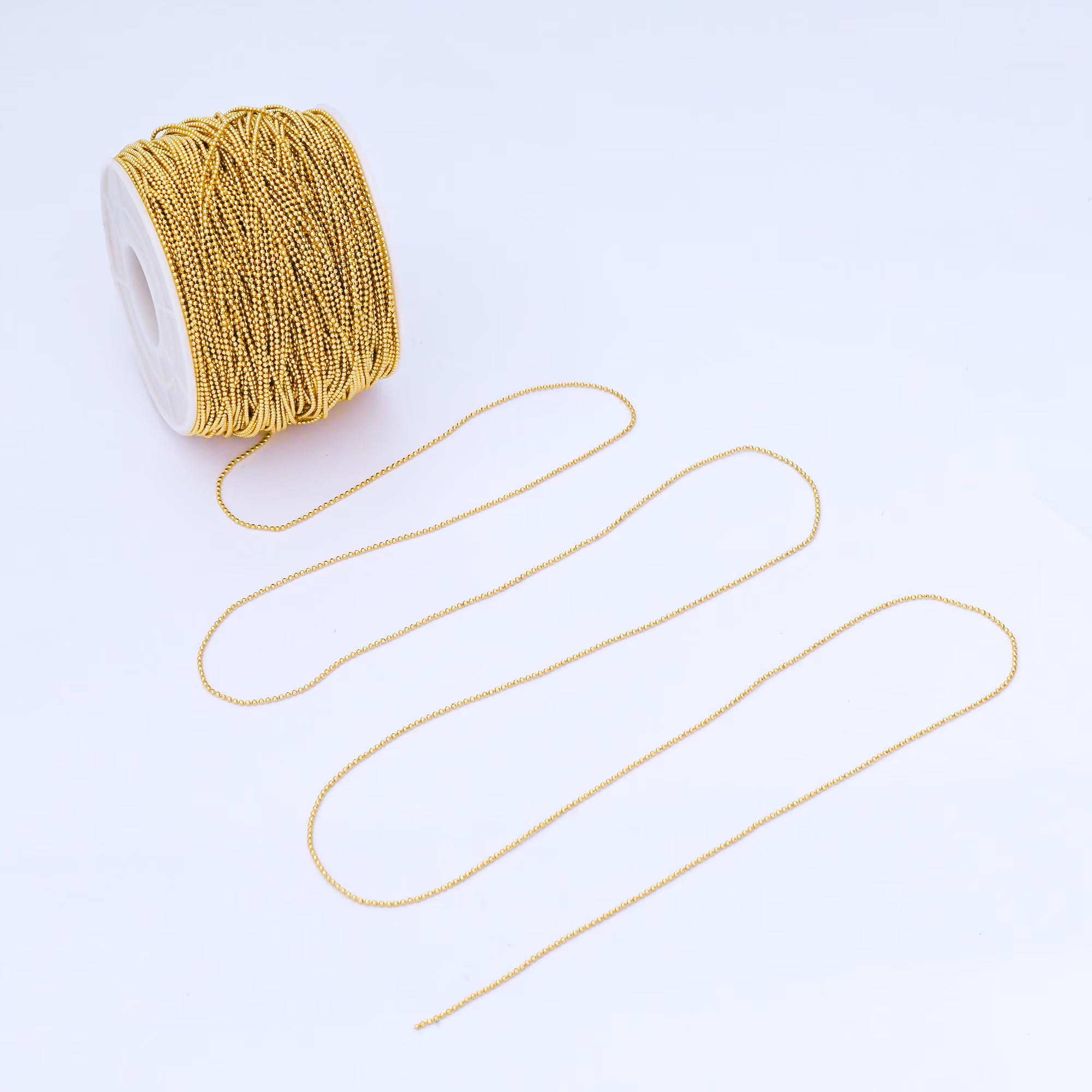 24K Gold Filled 1mm Mini Bead Unfinished Chain by Yard | Roll-1749