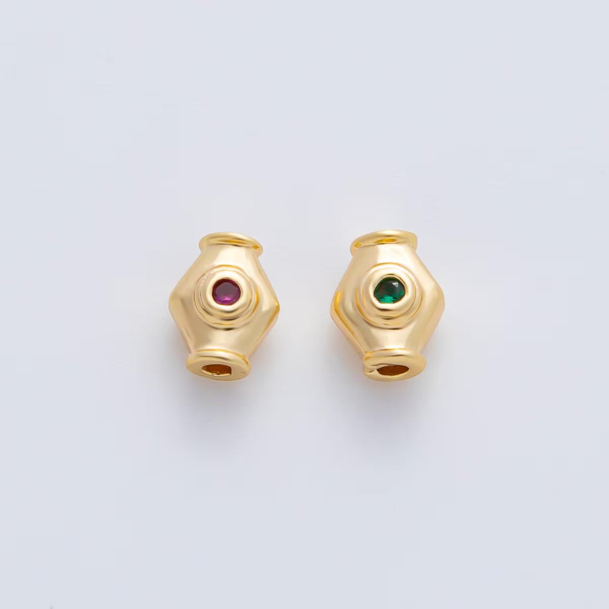 18K Gold Filled 6mm Fuchsia, Green CZ Capsule Rhombus Beads | B339
