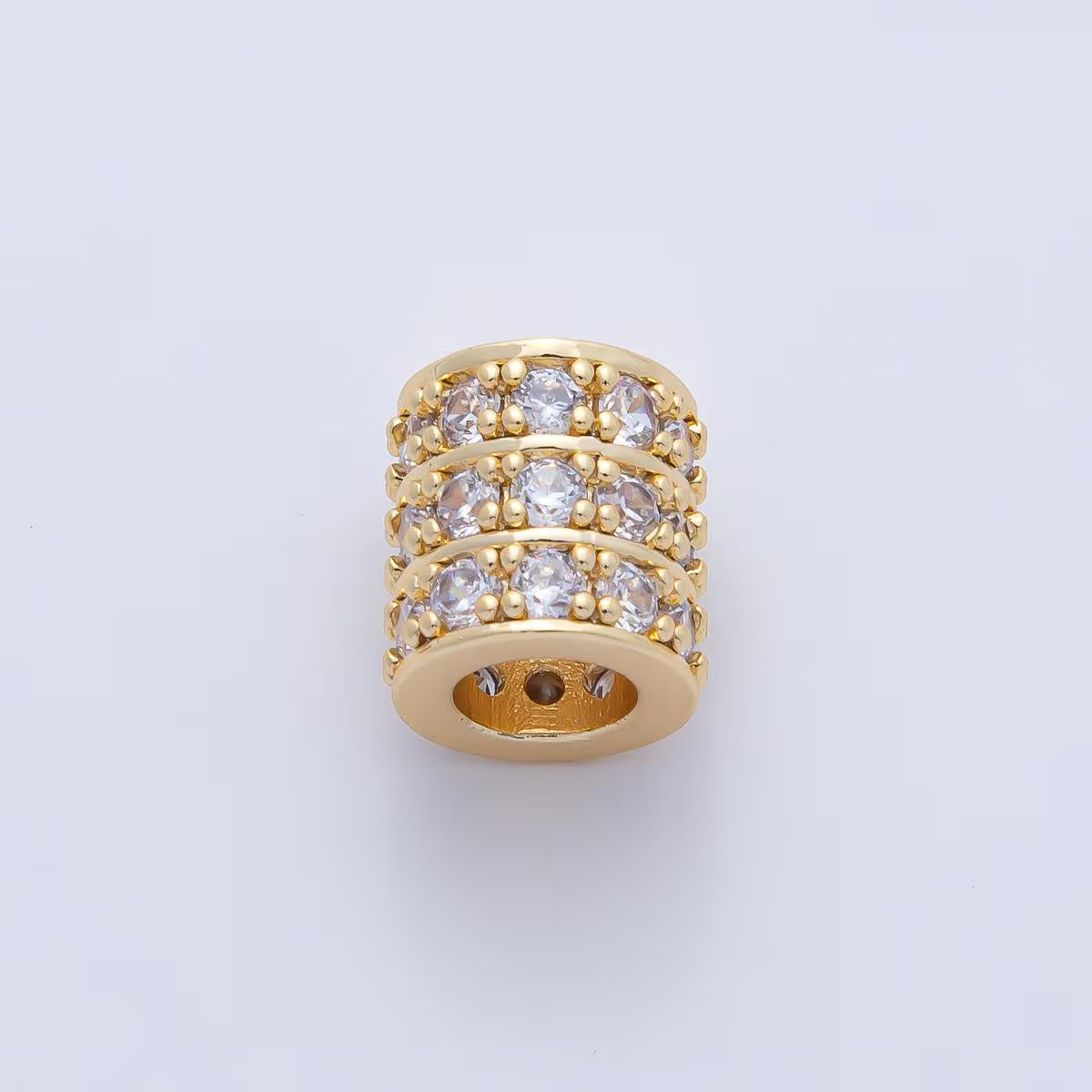 18K Gold Filled 10mm Clear CZ Triple Micro Paved Spacer Bead | B434
