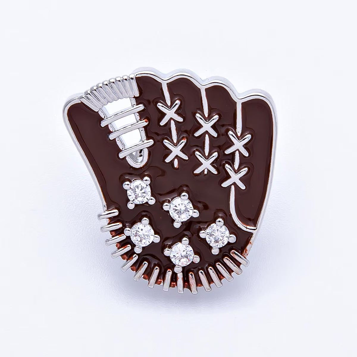 25mm Brown Enamel Paved Baseball Glove Sports Pin Brooch in Gold and Silver | BH-116 BH-117