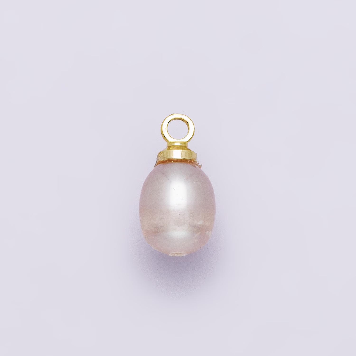 18K Gold Filled 11mm Pink Ringed Freshwater Pearl Oval Charm | P1956