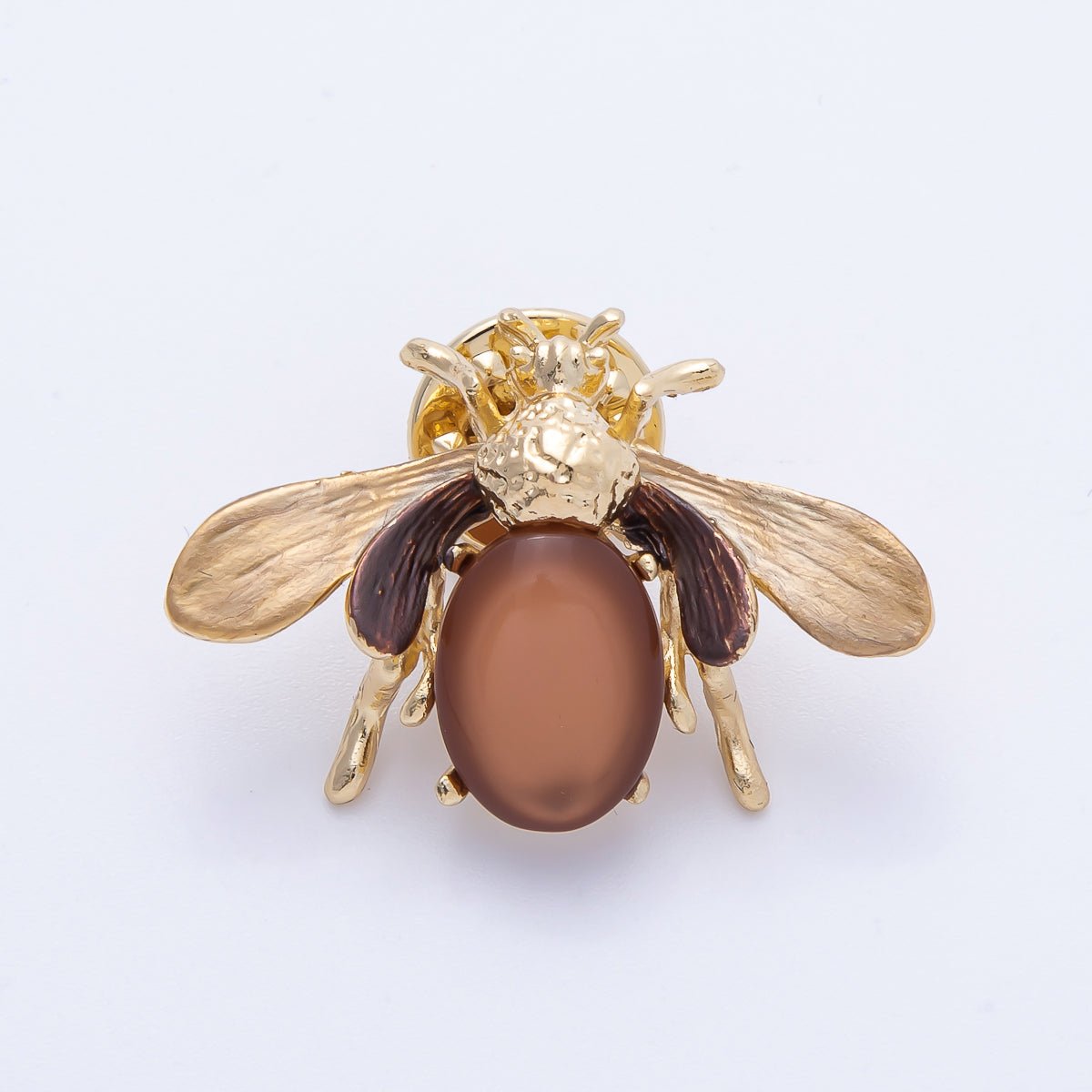 Matte Gold 33.5mm x 23mm Brown Wasp Bee Insect Animal Pin Brooch | BH - 041 - DLUXCA