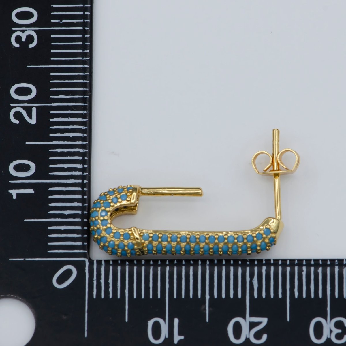 Micro Pave Gold Safety Pin Earrings Dainty Gold Stud dangle earring studs for Earring Supply Component to put beads / pearls, K-544 - DLUXCA