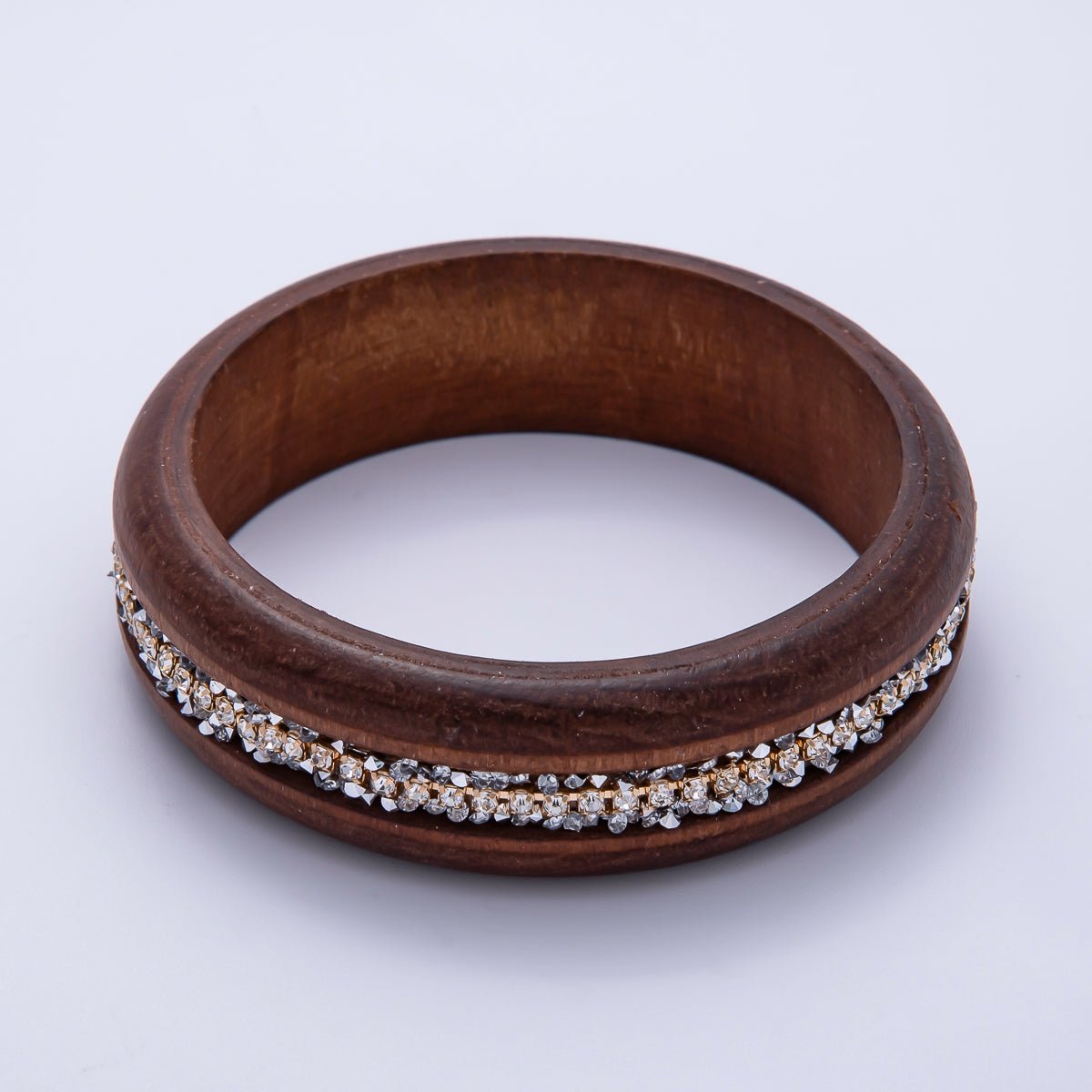 Micro Paved CZ Cluster Wood Bangle Bracelet in Black, Brown, Green, Latte | WA - 04289 - WA - 04292 - DLUXCA