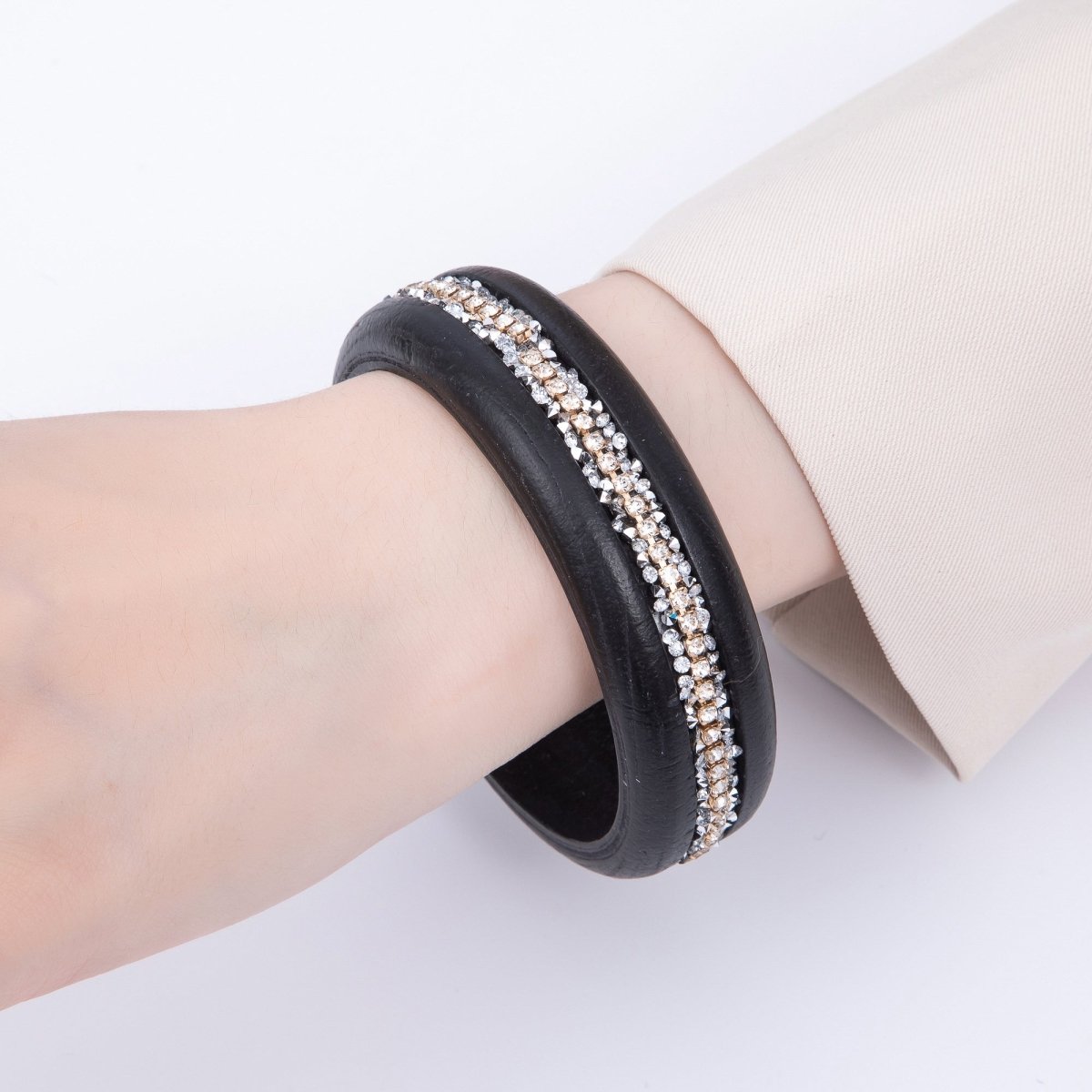 Micro Paved CZ Cluster Wood Bangle Bracelet in Black, Brown, Green, Latte | WA - 04289 - WA - 04292 - DLUXCA