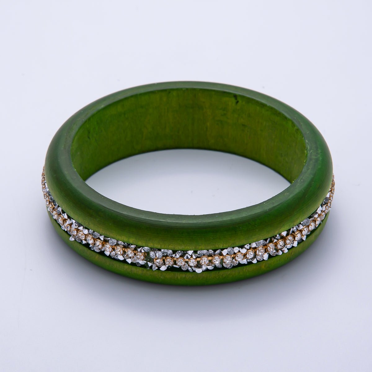 Micro Paved CZ Cluster Wood Bangle Bracelet in Black, Brown, Green, Latte | WA - 04289 - WA - 04292 - DLUXCA