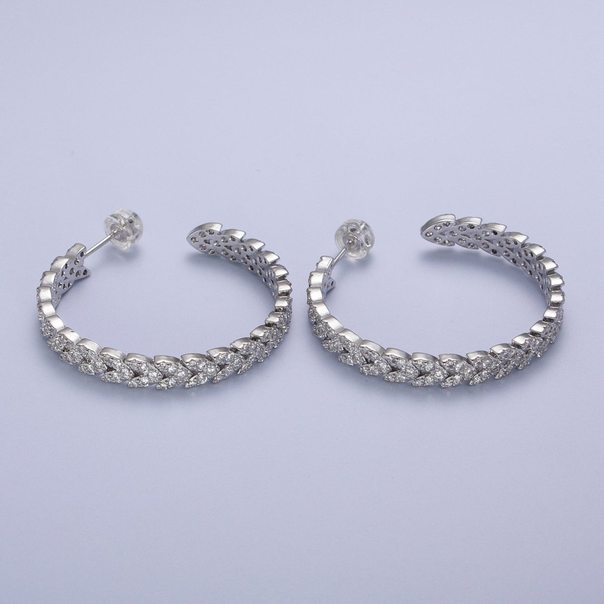 Micro Paved CZ Gold Wreath Paddy Heart Statement C Shaped Hoops Stud Earrings | AE1087 - DLUXCA