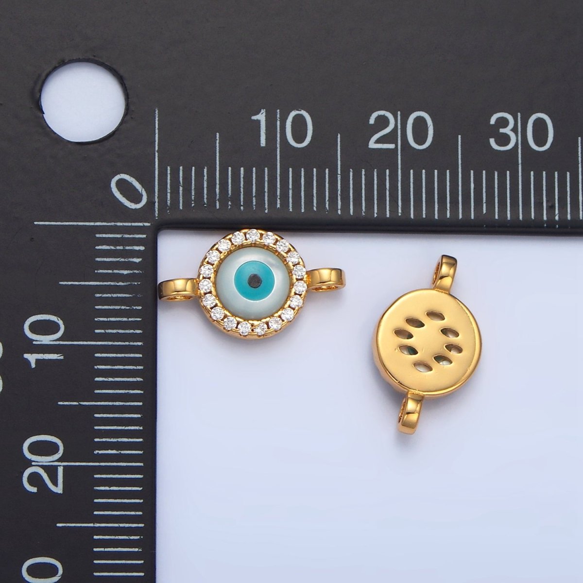 Mini 14K Gold Filled CZ Micro Pave Evil Eye Link Connector in Gold & Silver Y - 444 Y - 445 - DLUXCA