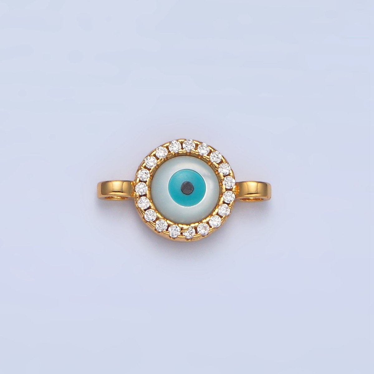 Mini 14K Gold Filled CZ Micro Pave Evil Eye Link Connector in Gold & Silver Y - 444 Y - 445 - DLUXCA