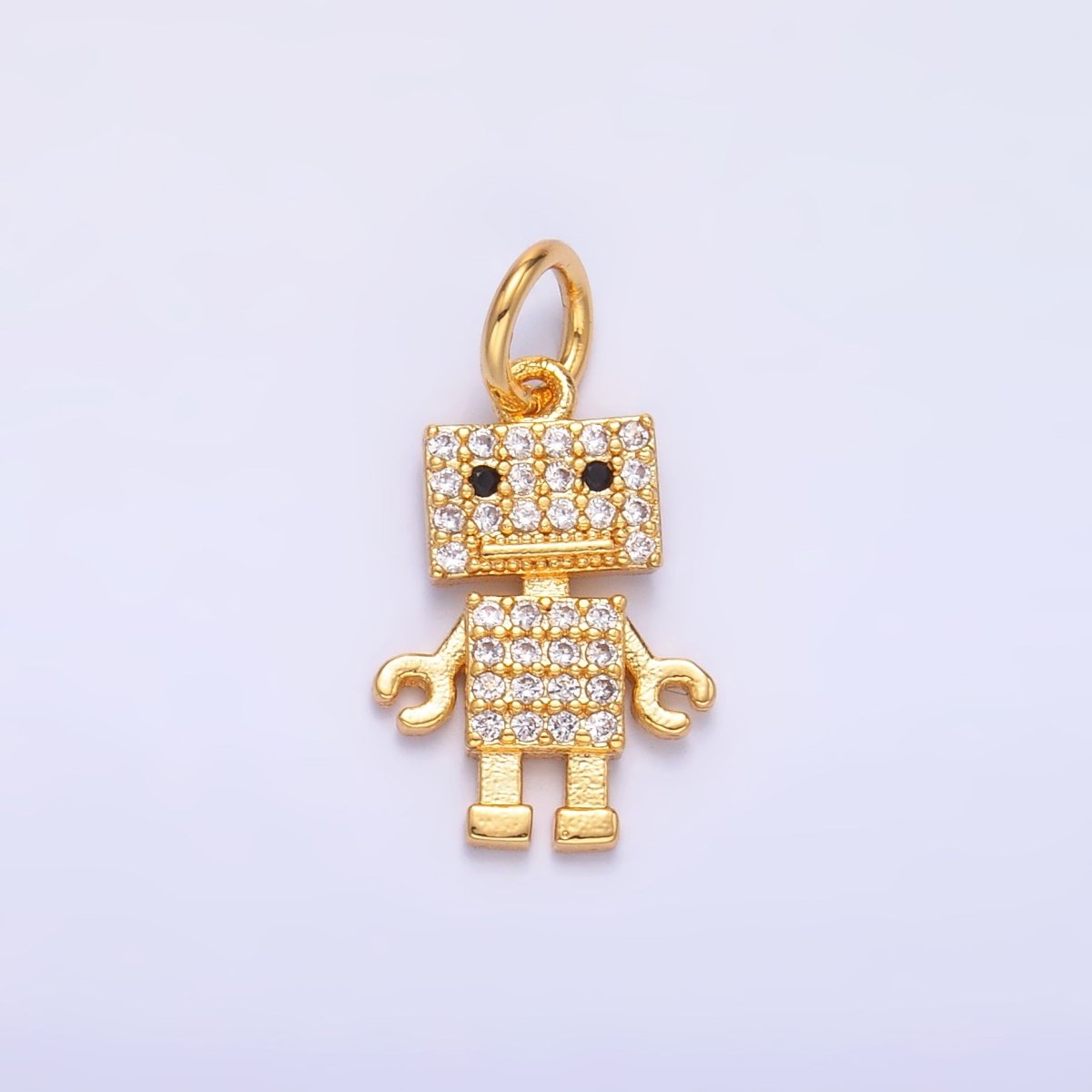 Mini Cubic Zirconia Robot Charm in Gold Silver C019 - DLUXCA