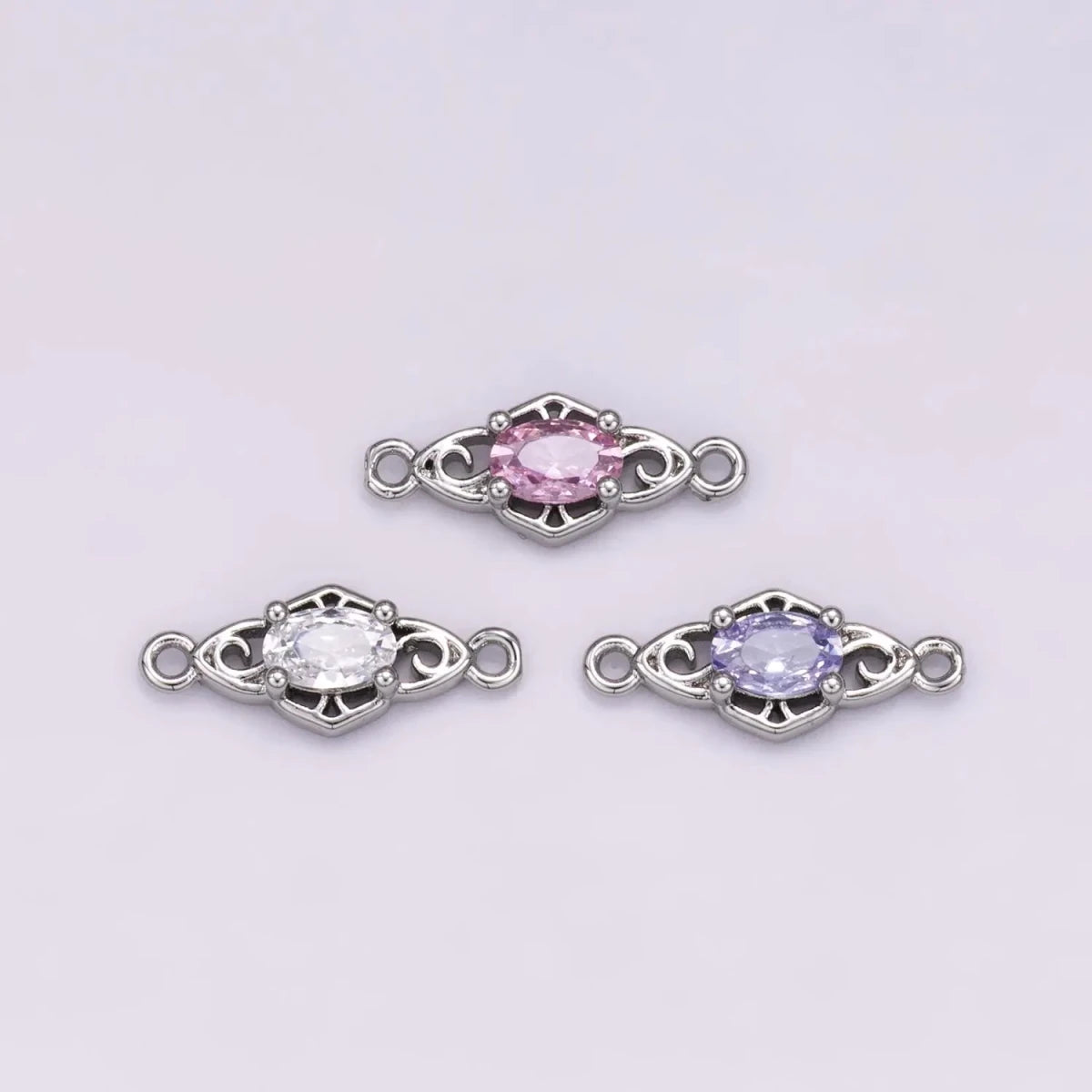 Mini Diamond Cubic Zirconia Connector Silver Plated 7.2mm Clear, Pink, Purple CZ Link Connector | Connectors - 00011 - DLUXCA