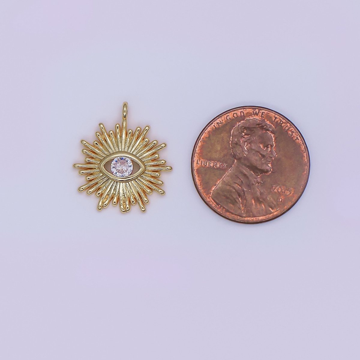 Mini Eye 16x14.5mm 24k Gold Filled Evil Eye, Micro Pave Evil Eye Charm, Clear Cubic Charms, CZ Gold Evil Eye Charm, Sun Burst Jewelry Supply N - 246 - DLUXCA