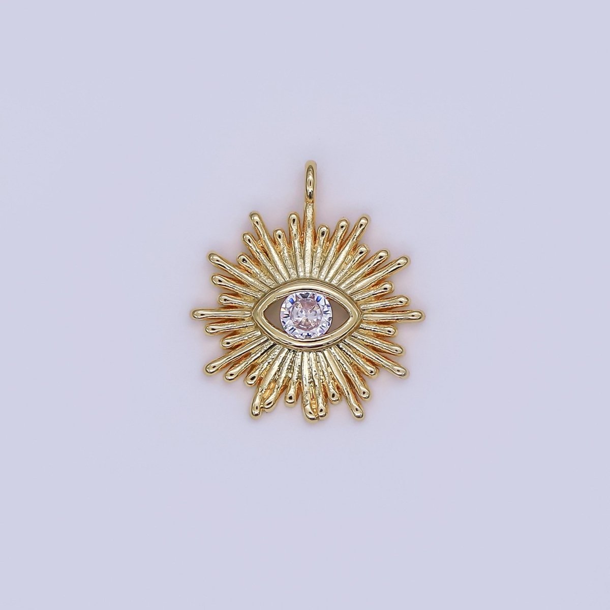 Mini Eye 16x14.5mm 24k Gold Filled Evil Eye, Micro Pave Evil Eye Charm, Clear Cubic Charms, CZ Gold Evil Eye Charm, Sun Burst Jewelry Supply N - 246 - DLUXCA
