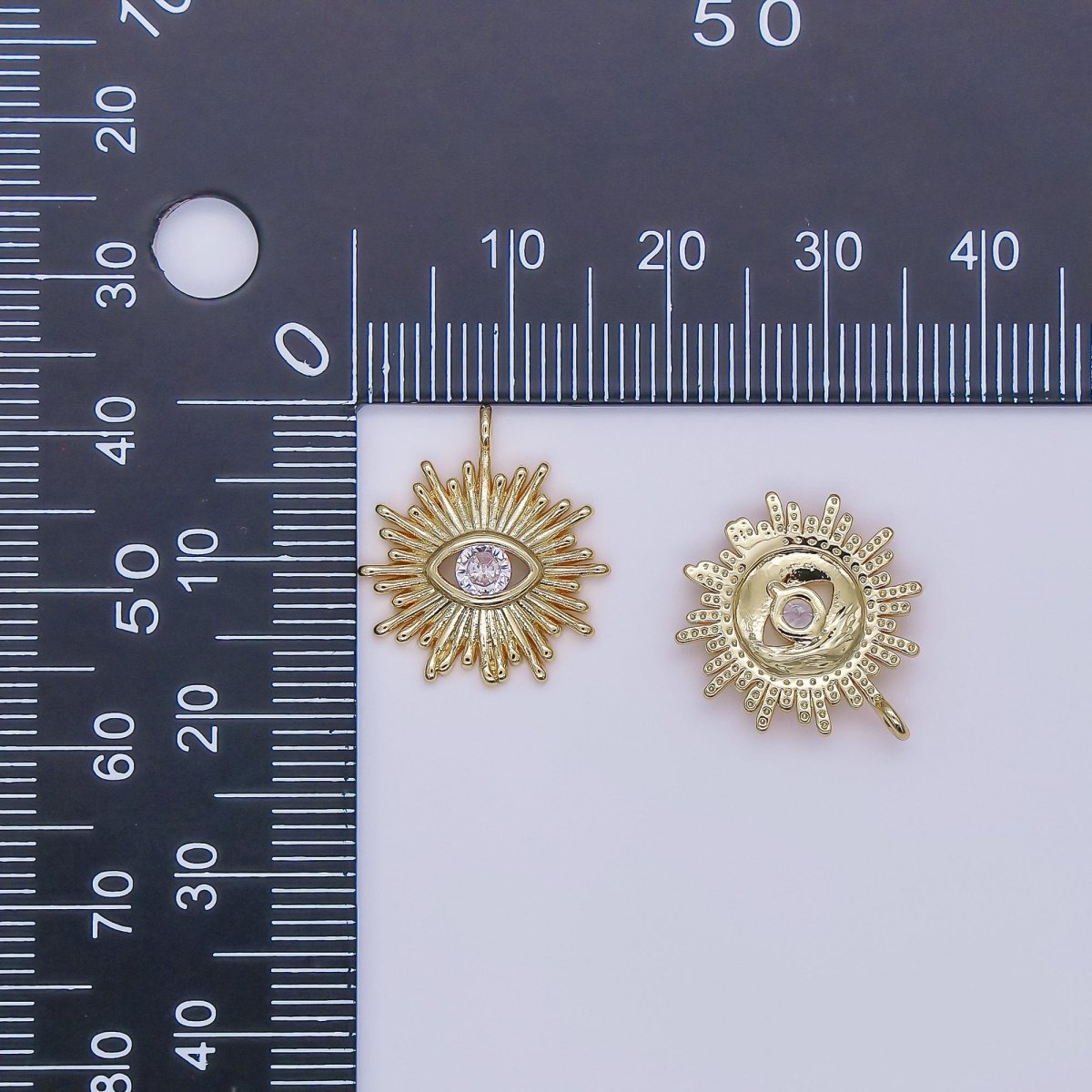 Mini Eye 16x14.5mm 24k Gold Filled Evil Eye, Micro Pave Evil Eye Charm, Clear Cubic Charms, CZ Gold Evil Eye Charm, Sun Burst Jewelry Supply N - 246 - DLUXCA