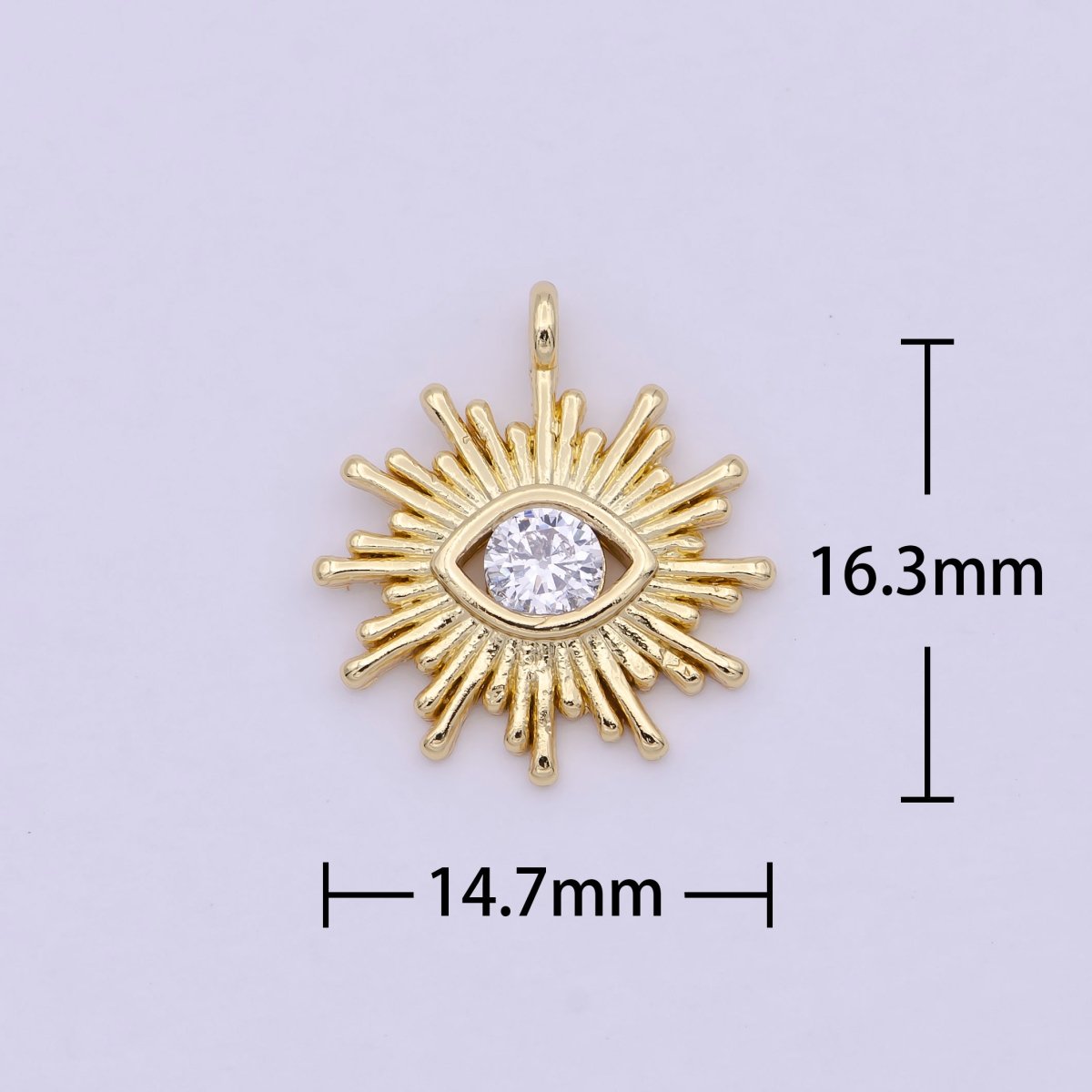 Mini Eye 16x14.5mm 24k Gold Filled Evil Eye, Micro Pave Evil Eye Charm, Clear Cubic Charms, CZ Gold Evil Eye Charm, Sun Burst Jewelry Supply N - 246 - DLUXCA