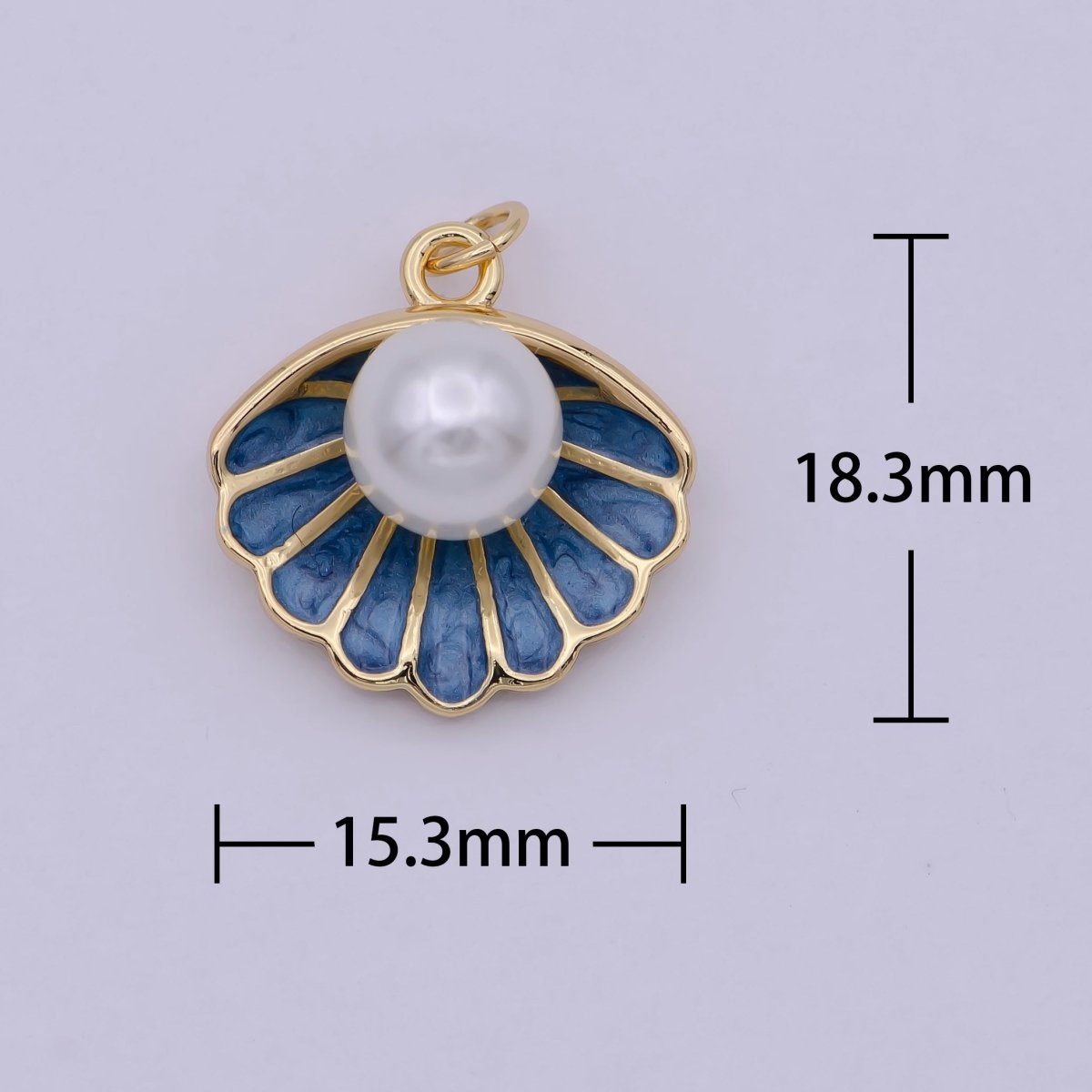 Mini Gold Shell Pearl Charm Blue Enamel Clam Pendant for Add on Charm N - 244 - DLUXCA