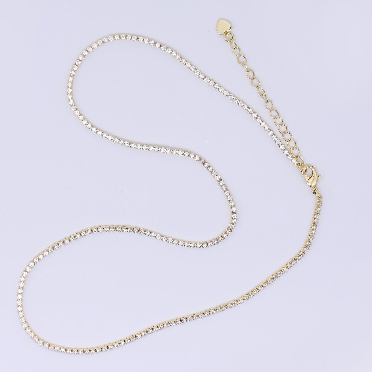Minimalist Clear CZ Tennis Gold Filled Necklace 16.35 Inch + Extender | WA - 1598 - DLUXCA