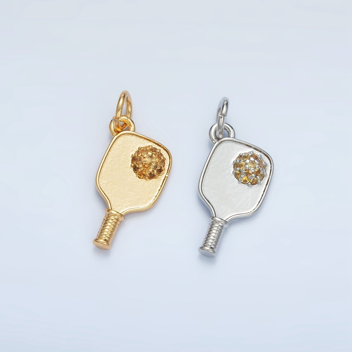 Minimalist Pickle Ball Charm in 24K Gold Filled Pendant Sports Paddle with CZ Ball D620 - DLUXCA