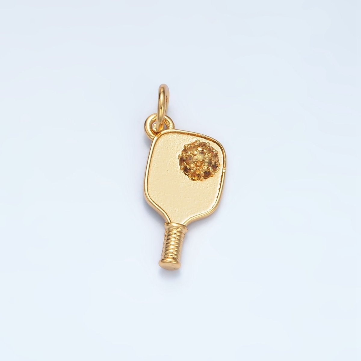 Minimalist Pickle Ball Charm in 24K Gold Filled Pendant Sports Paddle with CZ Ball D620 - DLUXCA