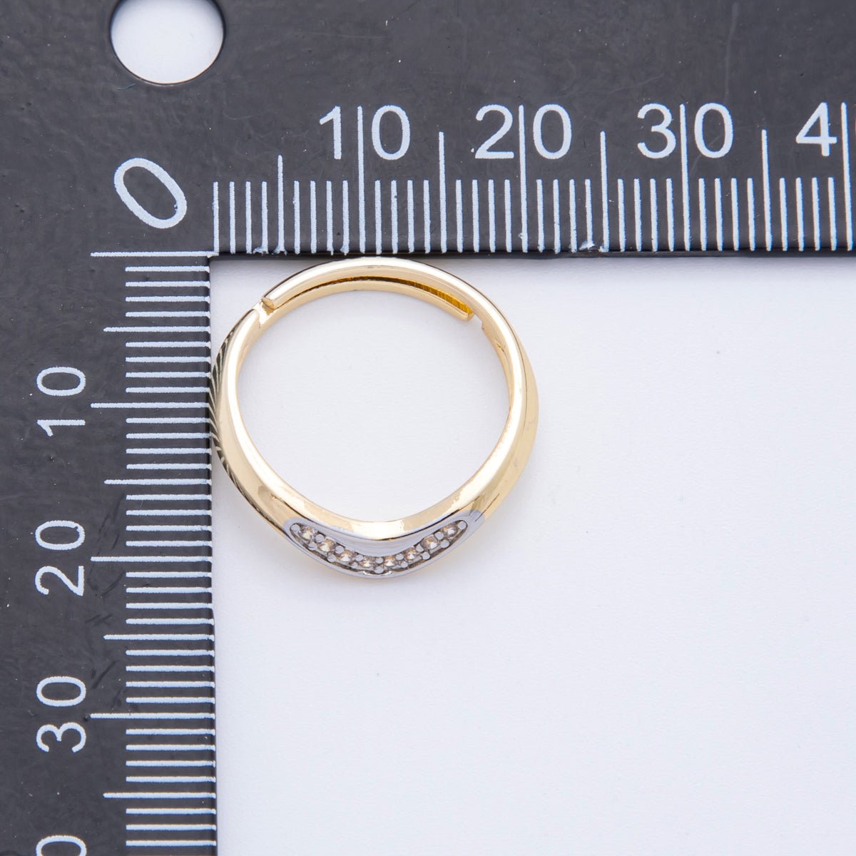 Minimalist Two Toned Gold Filled Micro Paved CZ Gradient Chevron Ring Adjustable | O138 - DLUXCA