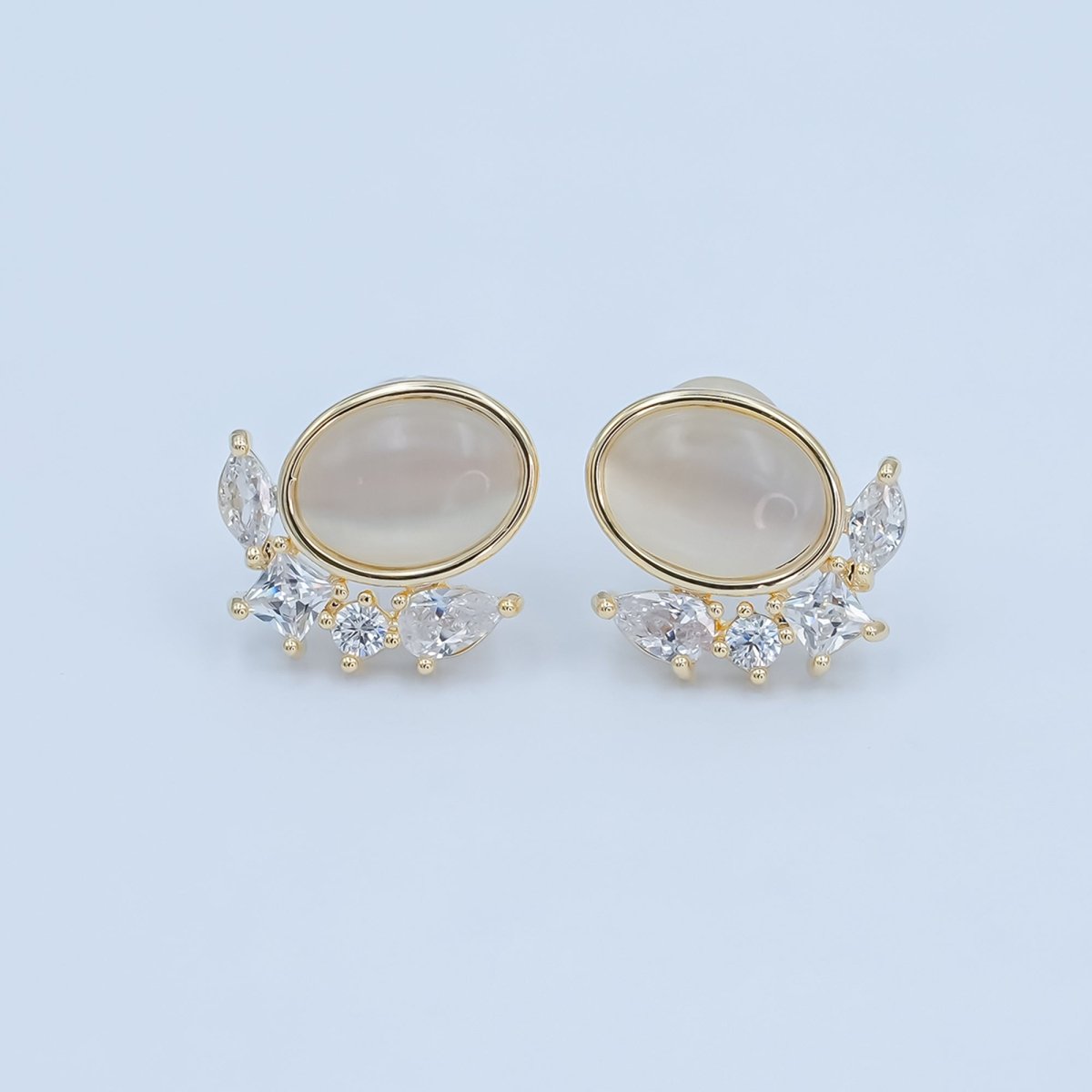 Moonstone Clear CZ Geometric Stud Earrings in Gold & Silver | AB127 AB1432 - DLUXCA