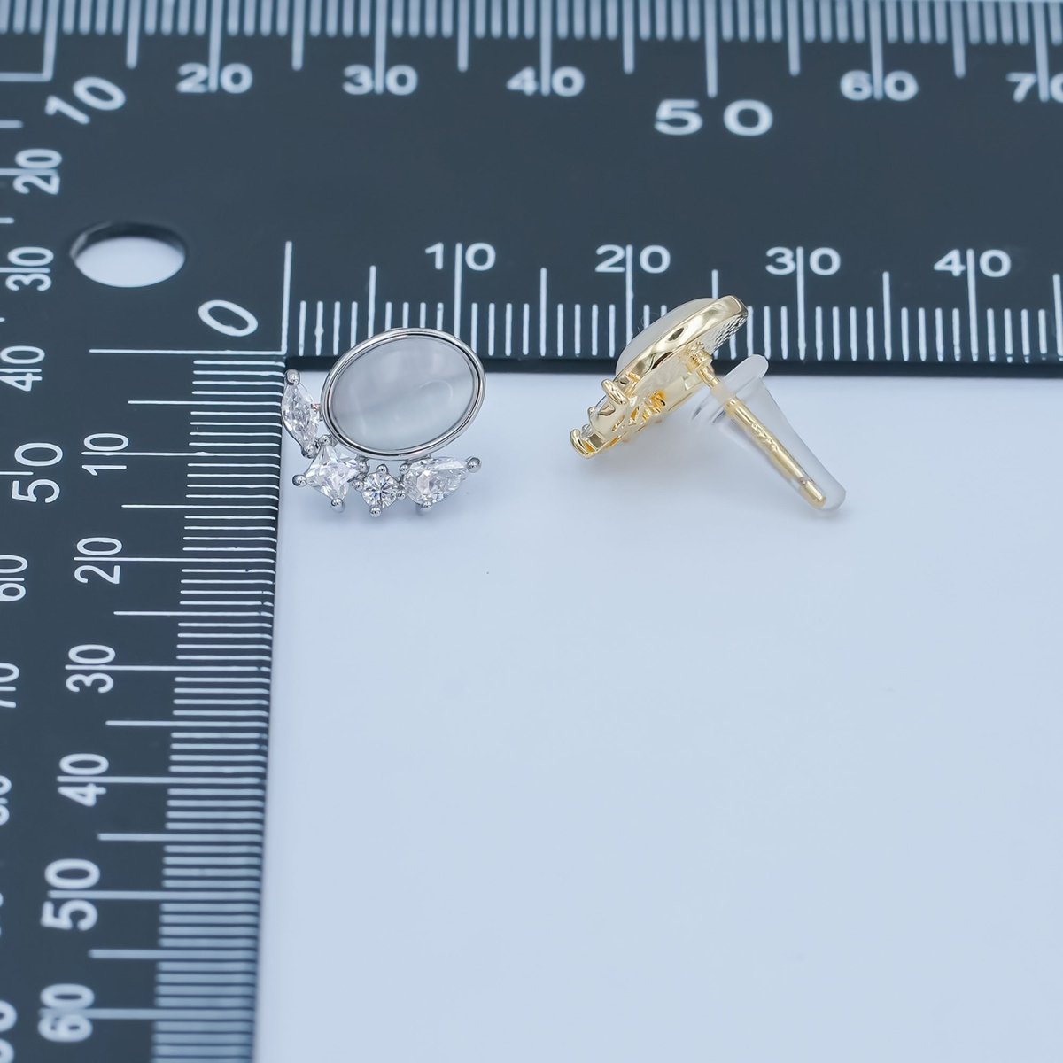Moonstone Clear CZ Geometric Stud Earrings in Gold & Silver | AB127 AB1432 - DLUXCA