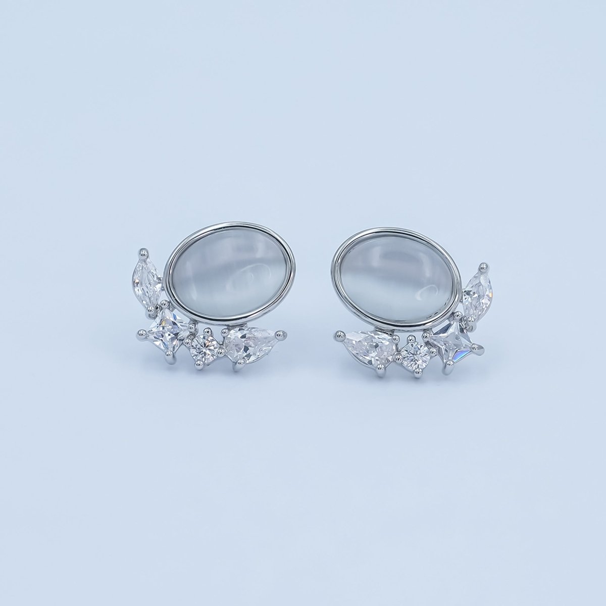 Moonstone Clear CZ Geometric Stud Earrings in Gold & Silver | AB127 AB1432 - DLUXCA