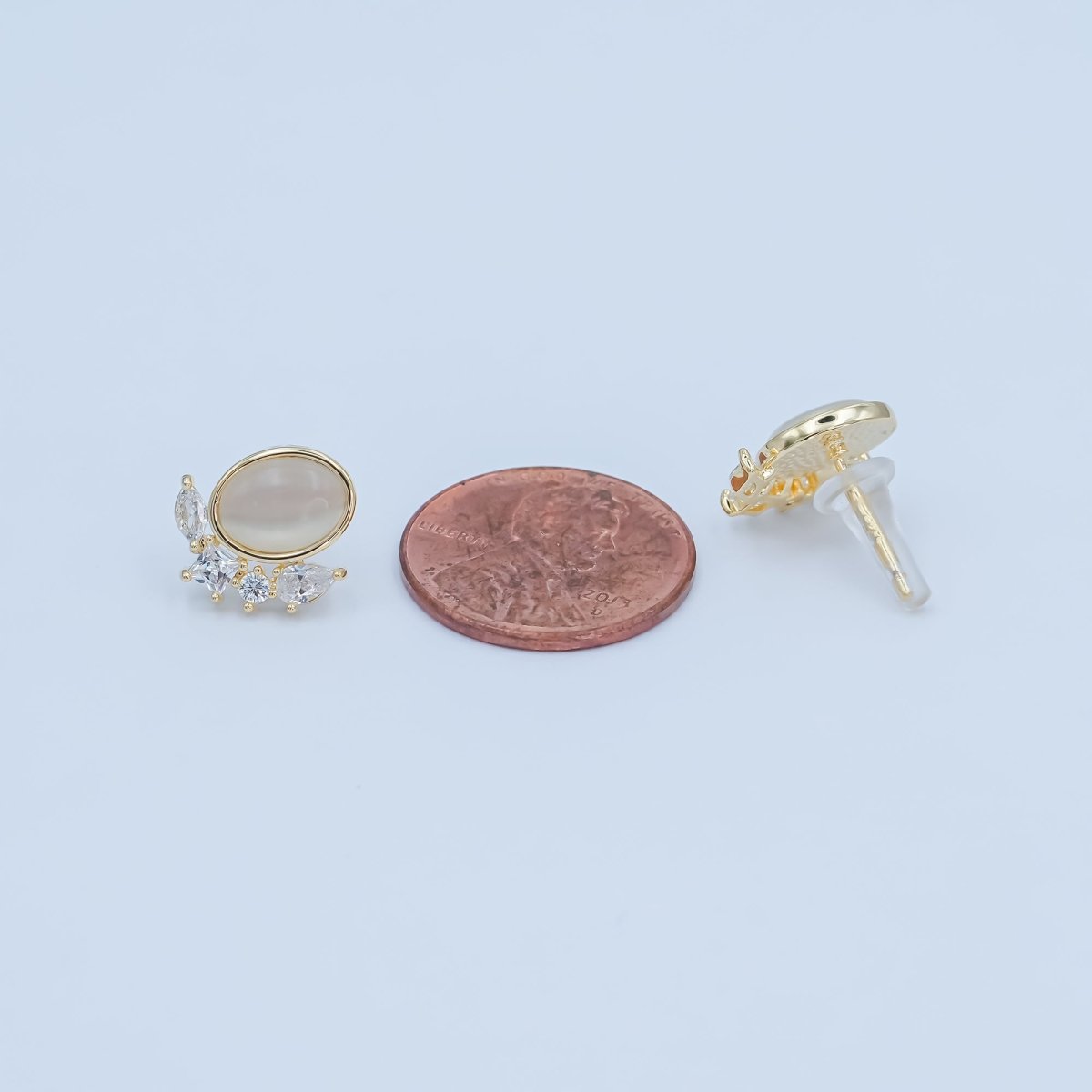 Moonstone Clear CZ Geometric Stud Earrings in Gold & Silver | AB127 AB1432 - DLUXCA
