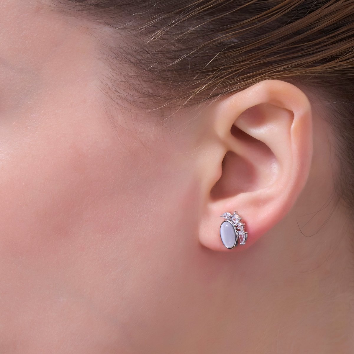 Moonstone Clear CZ Geometric Stud Earrings in Gold & Silver | AB127 AB1432 - DLUXCA
