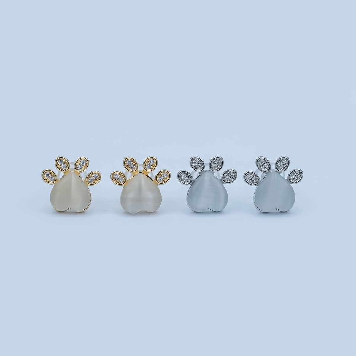 Moonstone Gemstone CZ Paw Print Stud Earrings in Gold & Silver | AD1501 AD1502 - DLUXCA