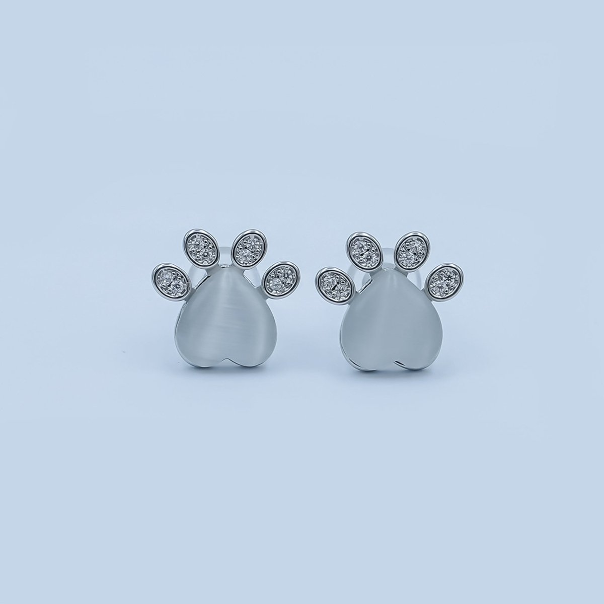 Moonstone Gemstone CZ Paw Print Stud Earrings in Gold & Silver | AD1501 AD1502 - DLUXCA