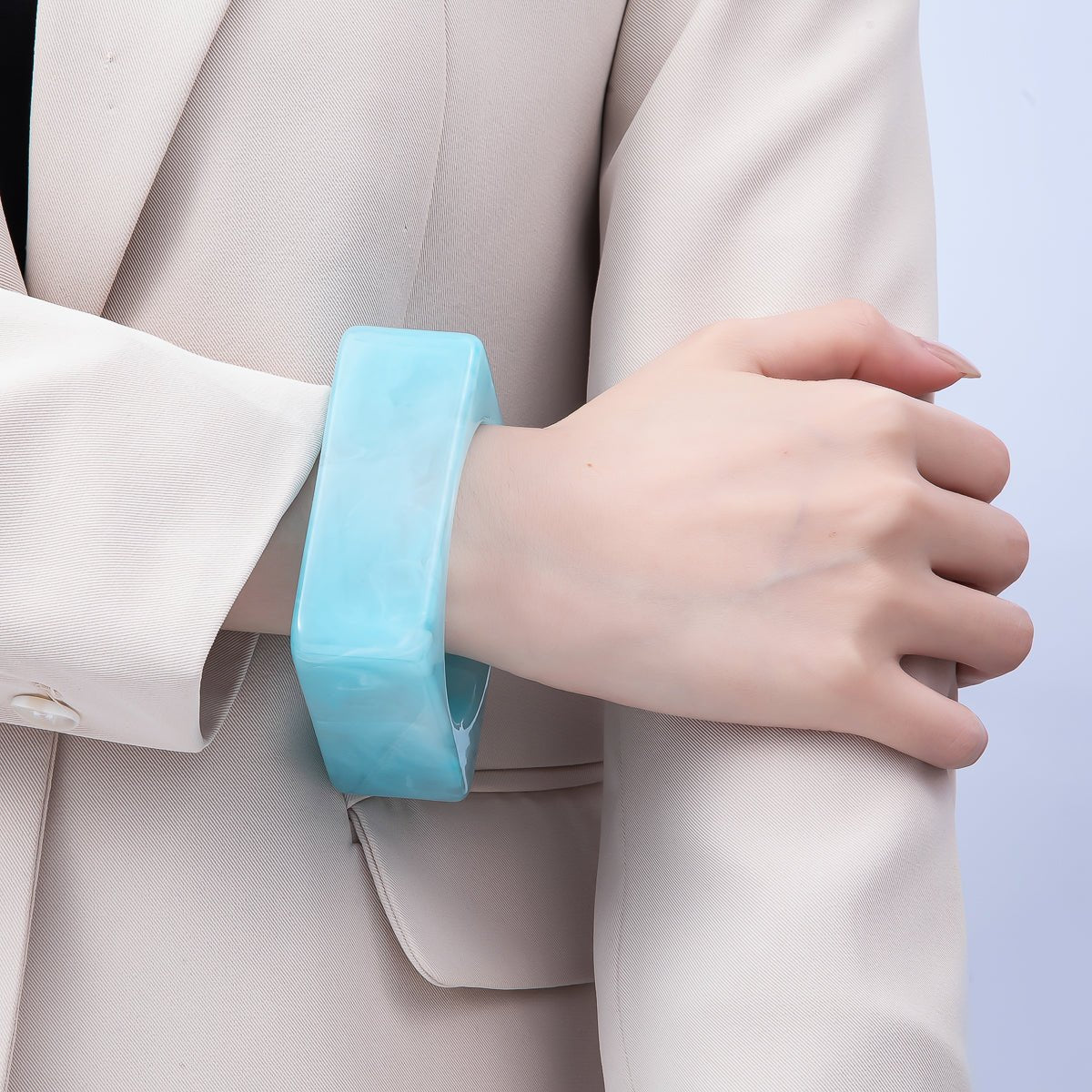 Multicolor Square Wide Acrylic Resin Bangle Statement Bracelet | WA - 04375 ~ WA - 04382 - DLUXCA