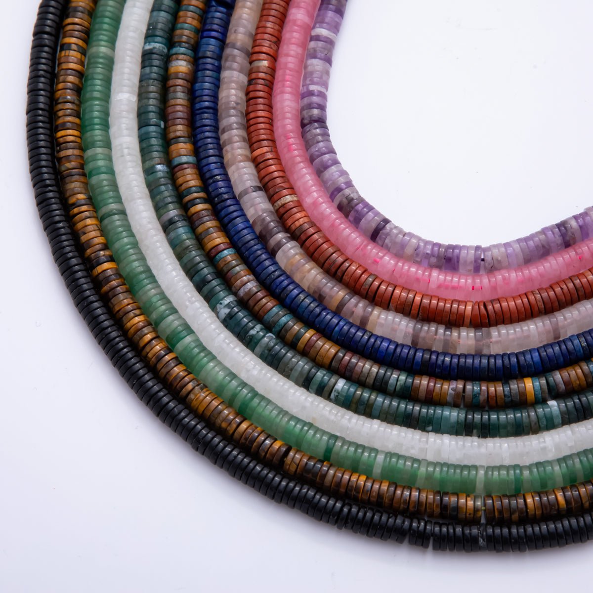 Natural Gemstone Heishi Beads 6mm x 1.5mm Flat Disc Coin Beads Strand Finding | WA - A3598 - WA - A3608 - DLUXCA
